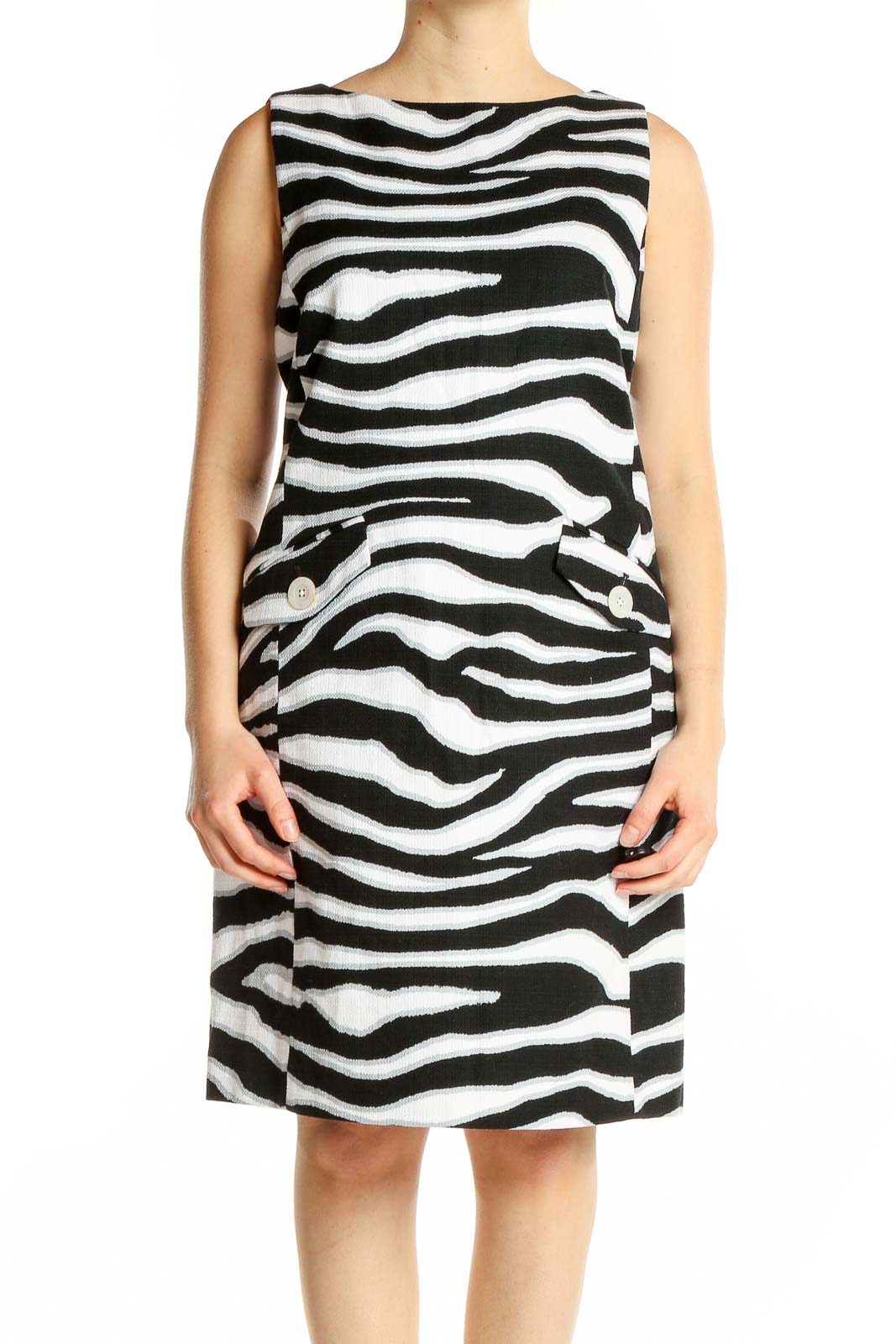 Black White Zebra Print Dress Front