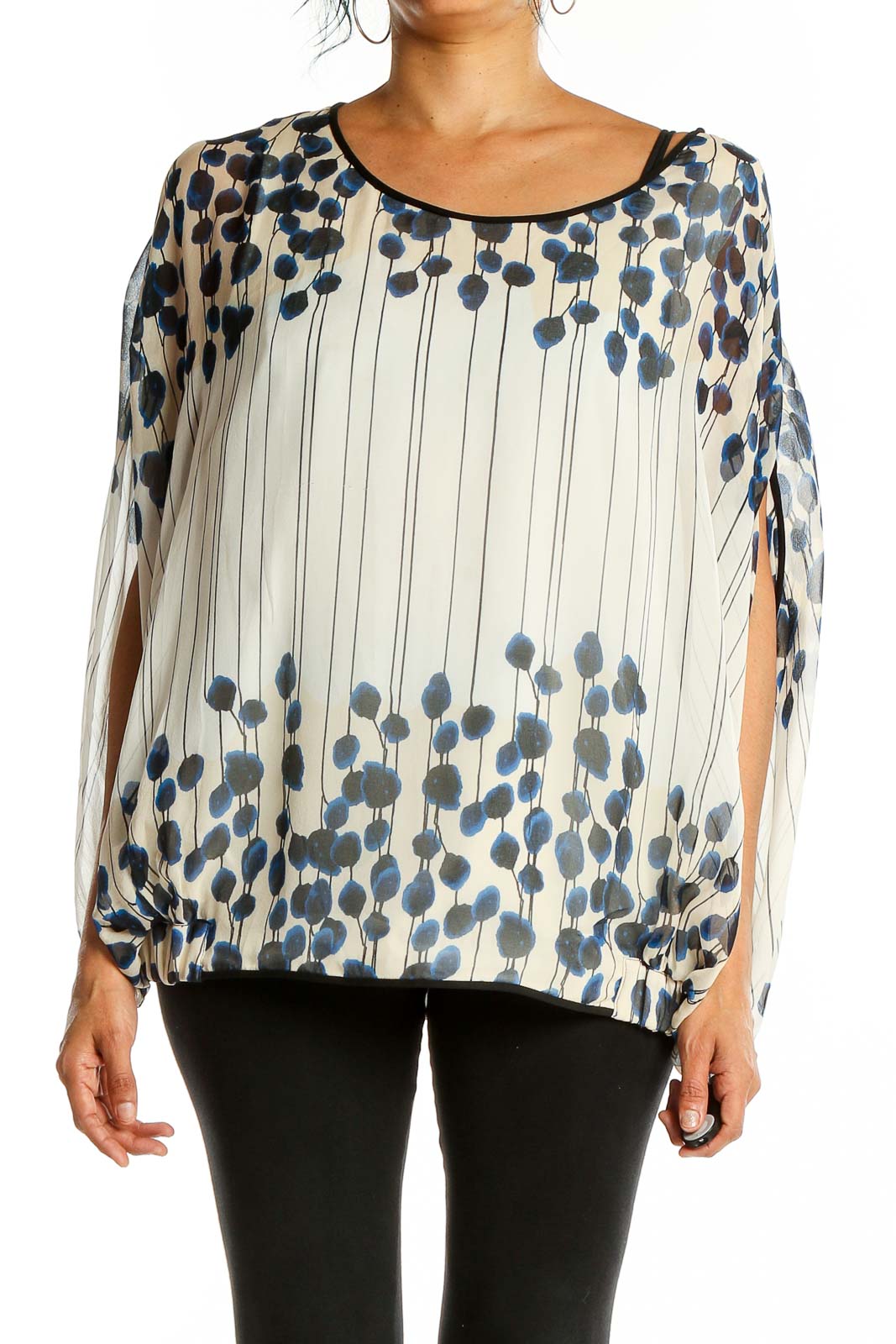 White Blue Ombre Silk Printed Blouse Front