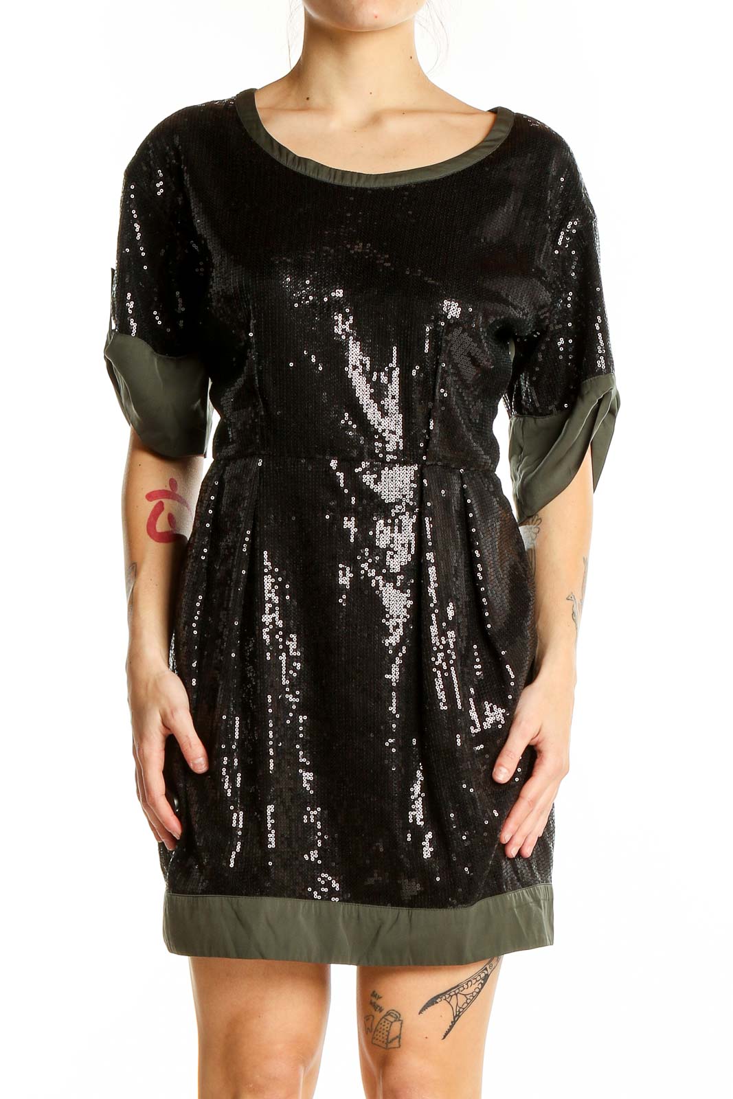 Black Sequin Glam Dress Front