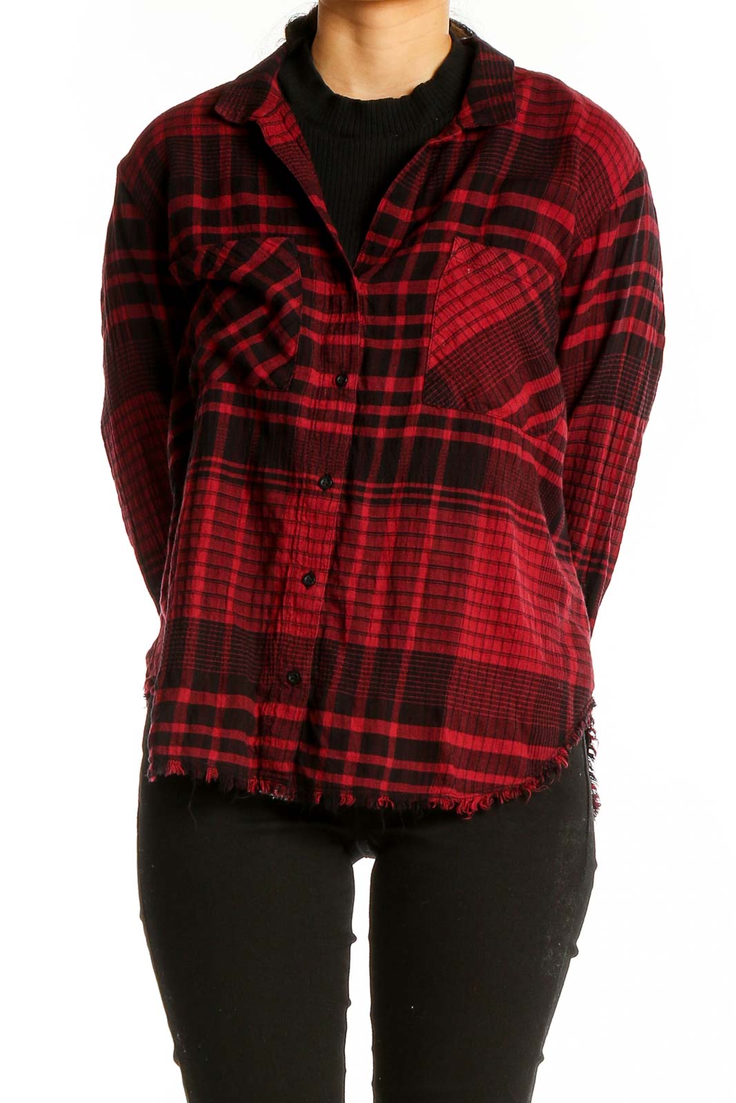 Red Black Plaid Flannel Shirt Front
