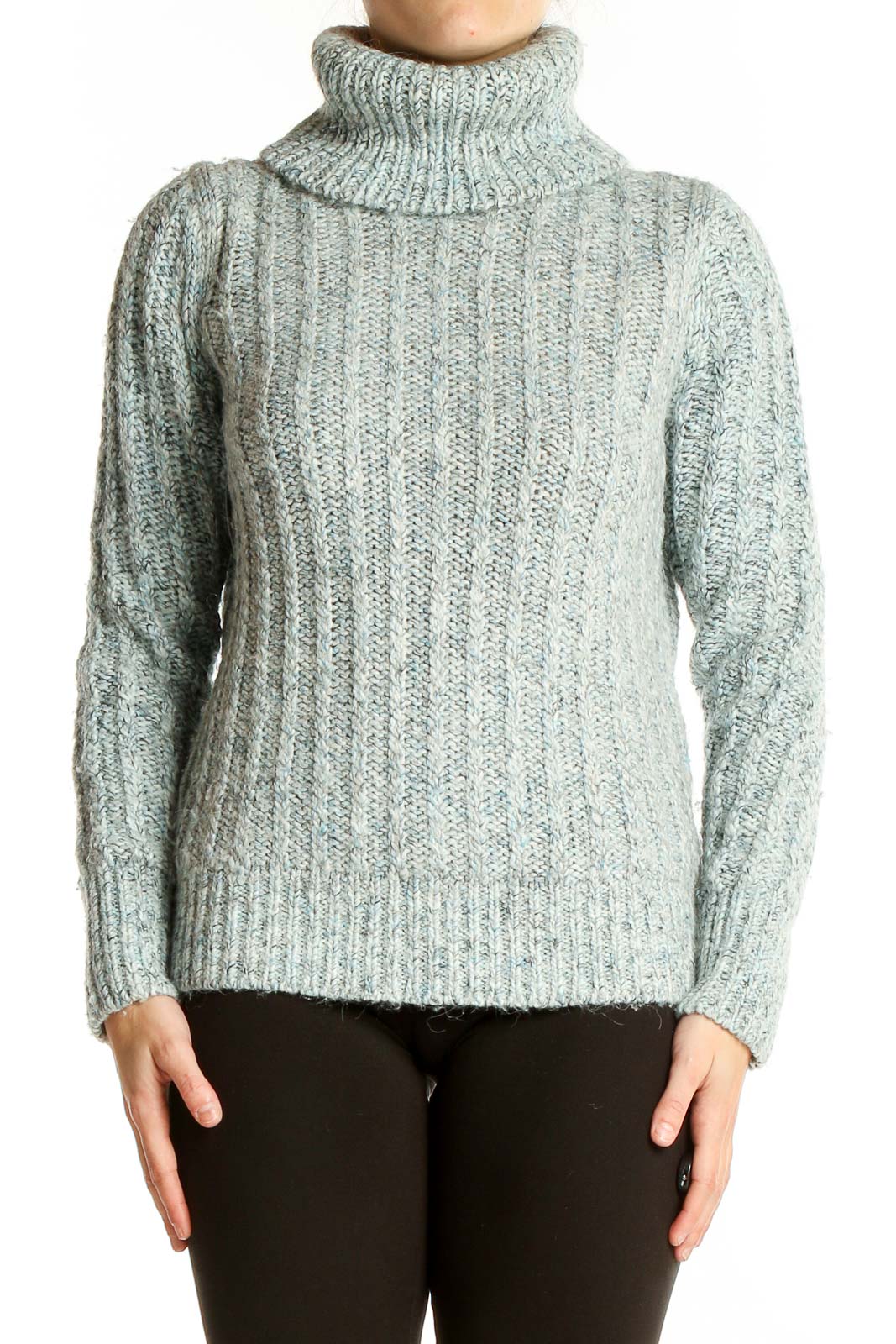 Gray Cable Knit Sweater Front