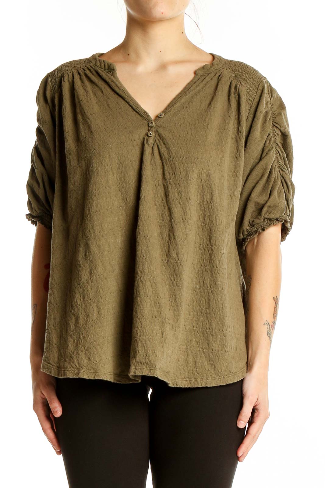 Brown Puff Sleeve Top Front