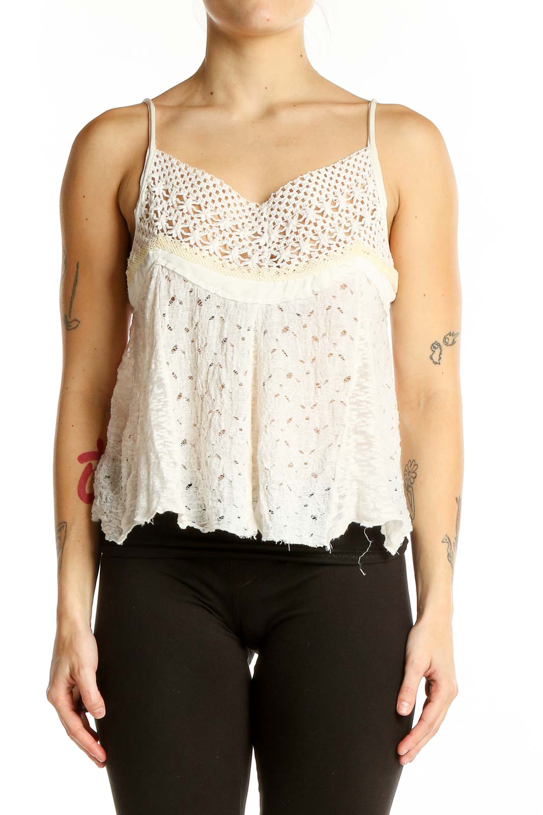 White Textured Tank Top Front