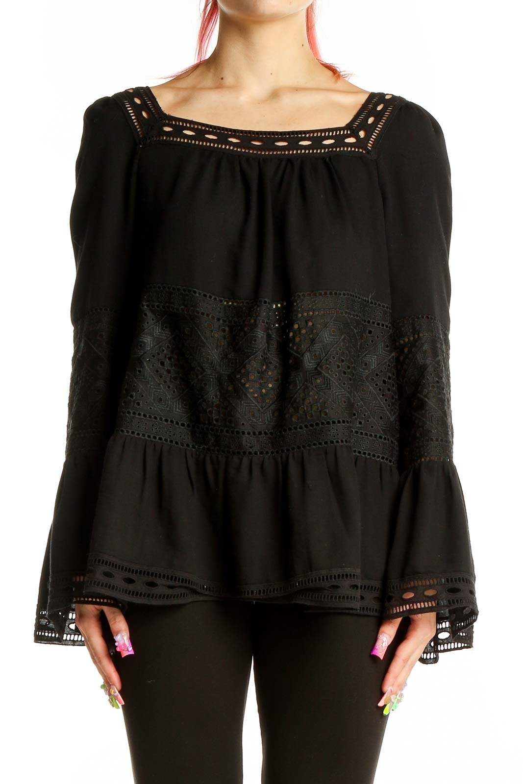 Black Lace Solid Top Front