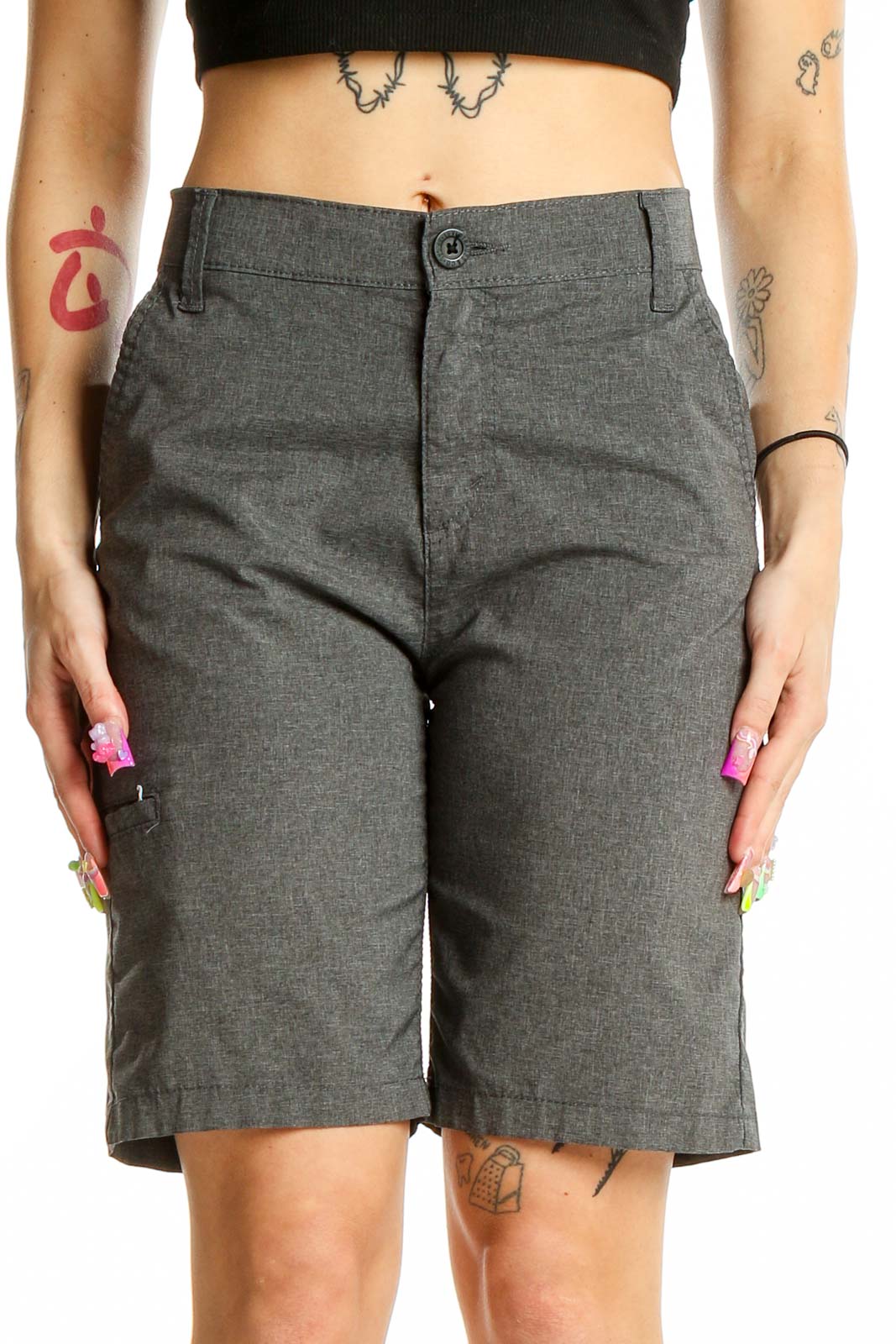 Grey Non-denim Shorts Front