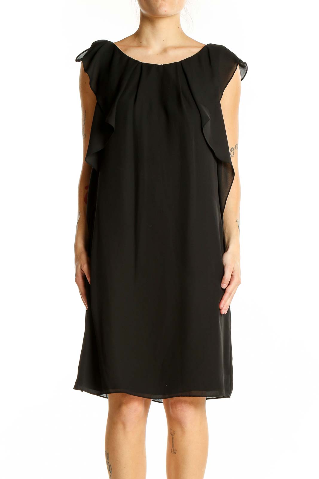 Black All Day Wear Classic Solid Dress Front