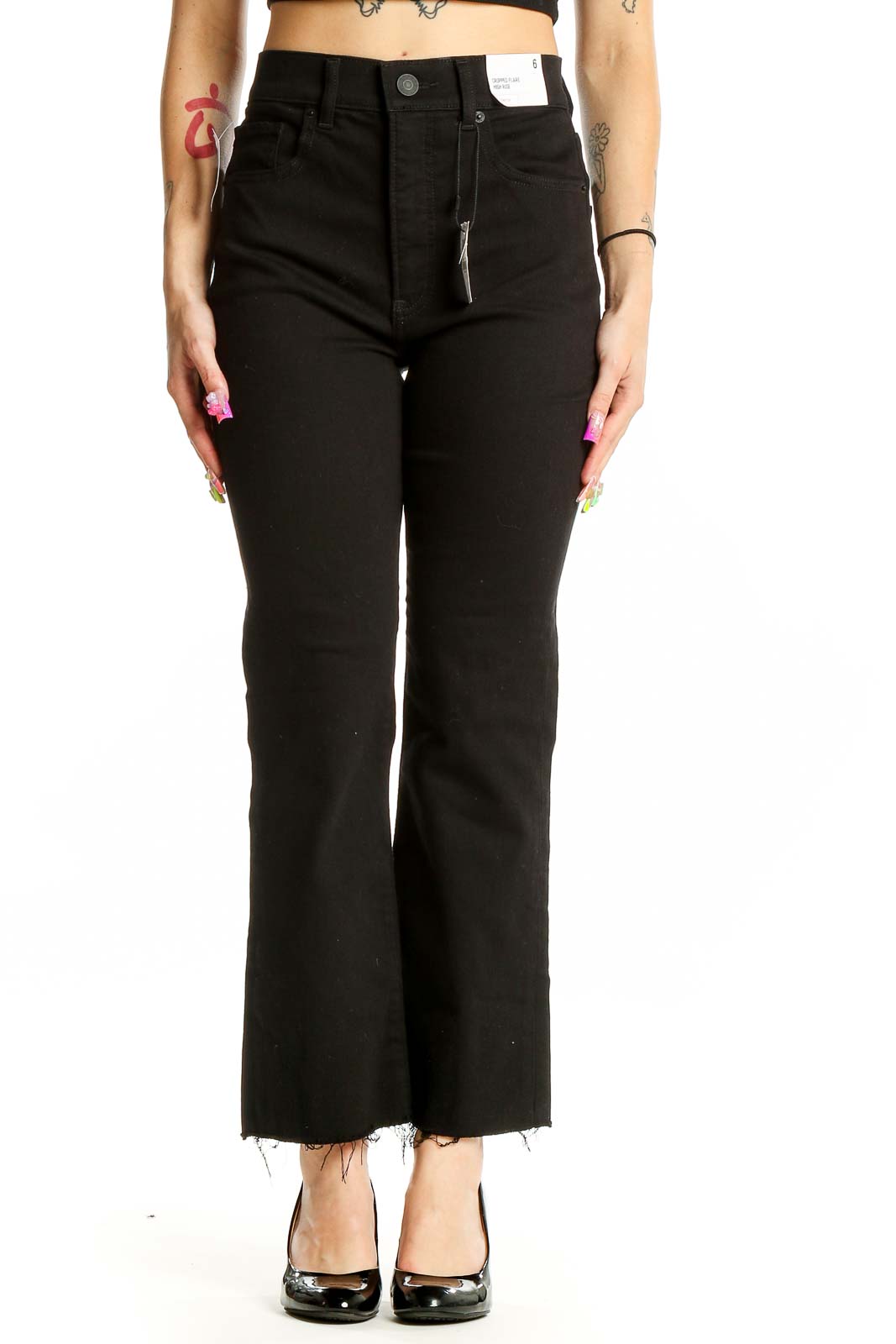 Black Straight Texture Pants Front
