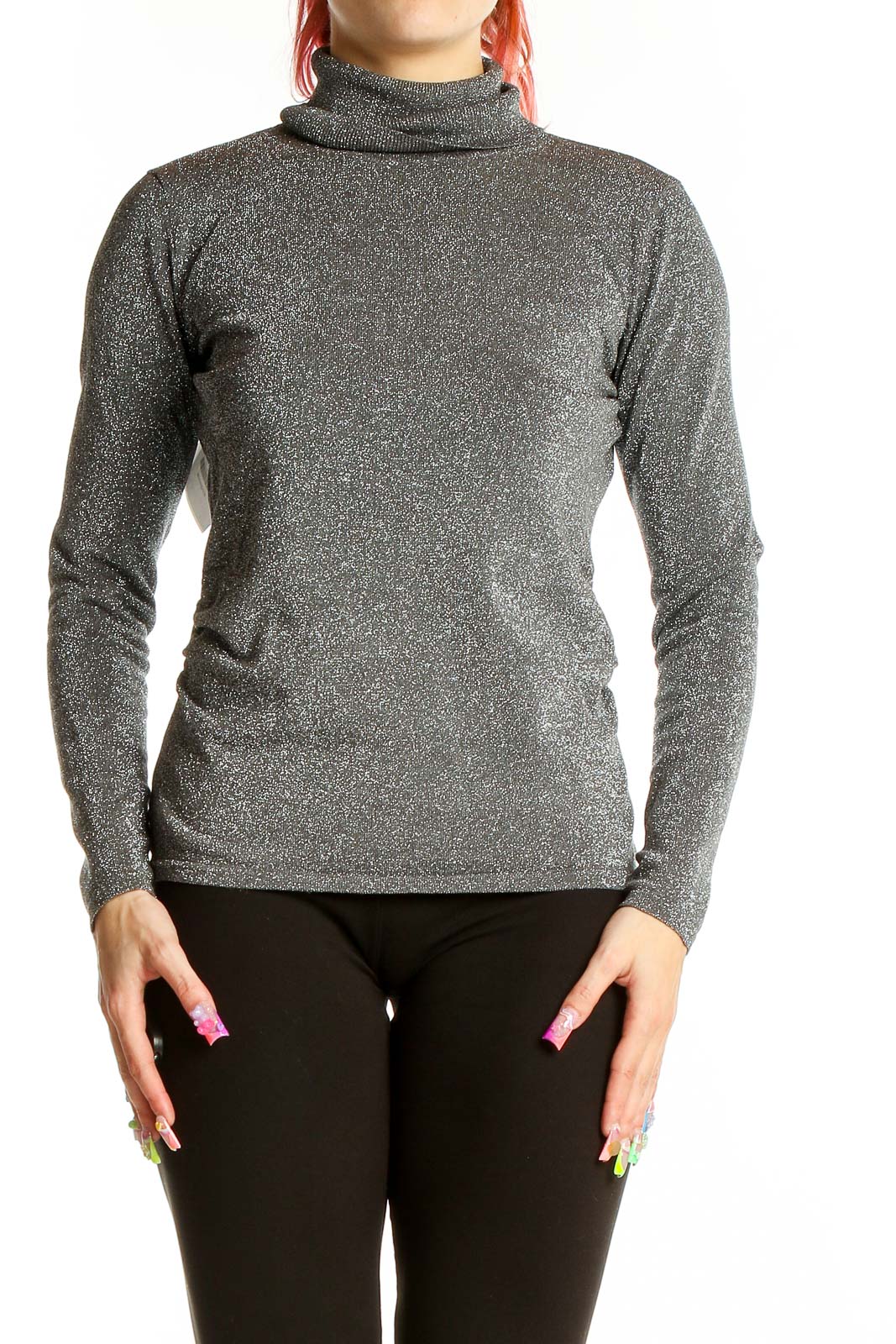 Grey Turtle Neck Texture Sweater Front