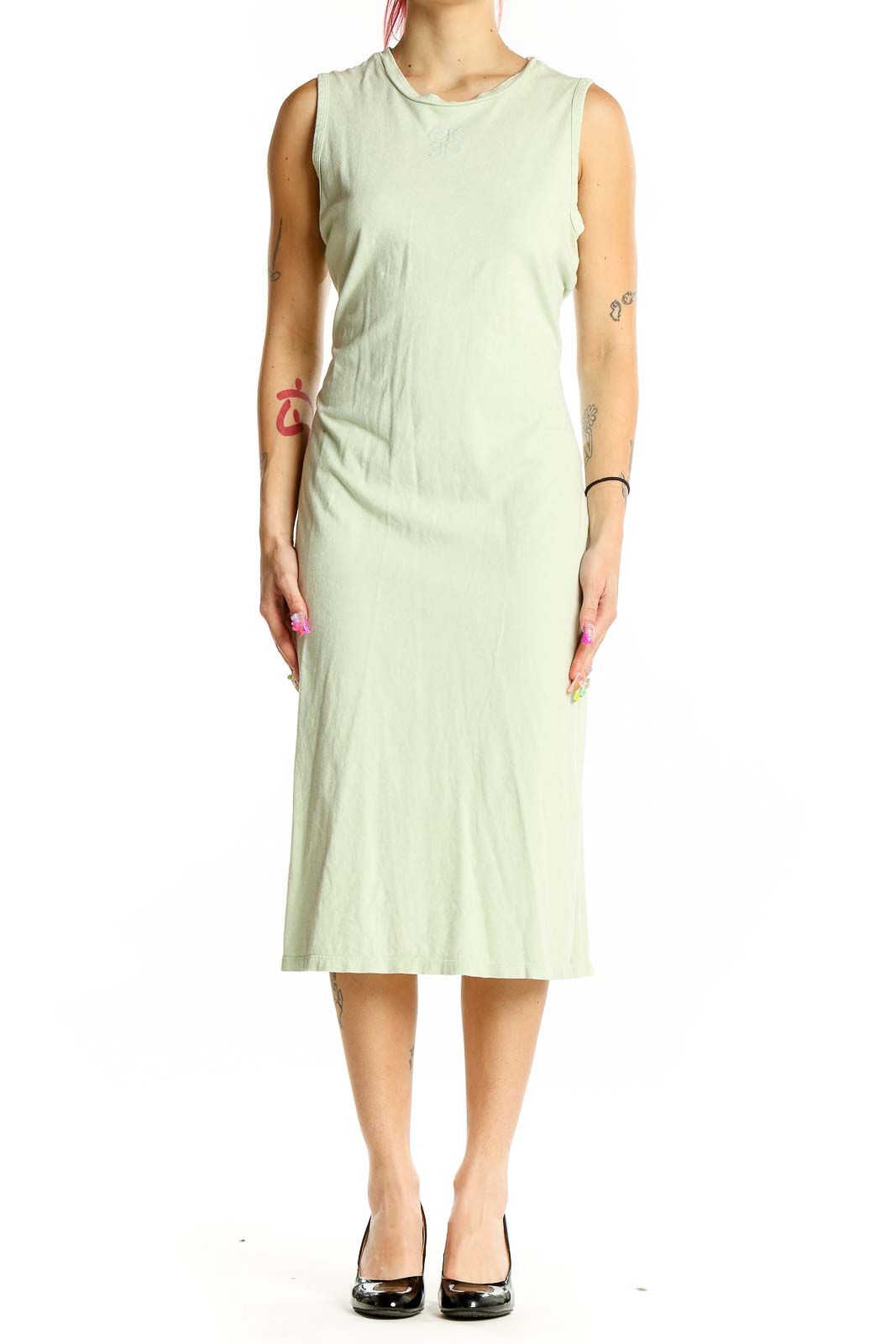 Green All Day Wear Solid Dress Front