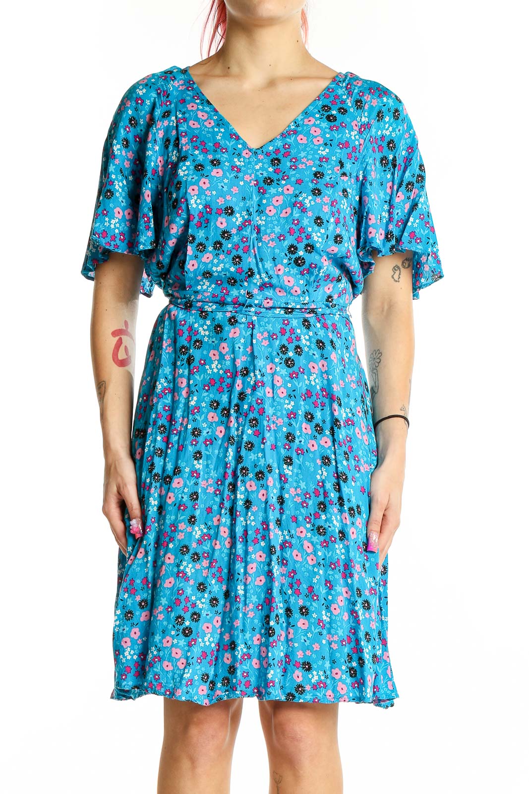 Blue All Day Wear Bohemian Floral Dress Front