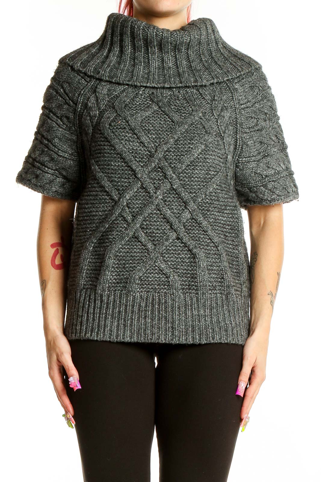 Grey Black Mock Neck Sweater Front