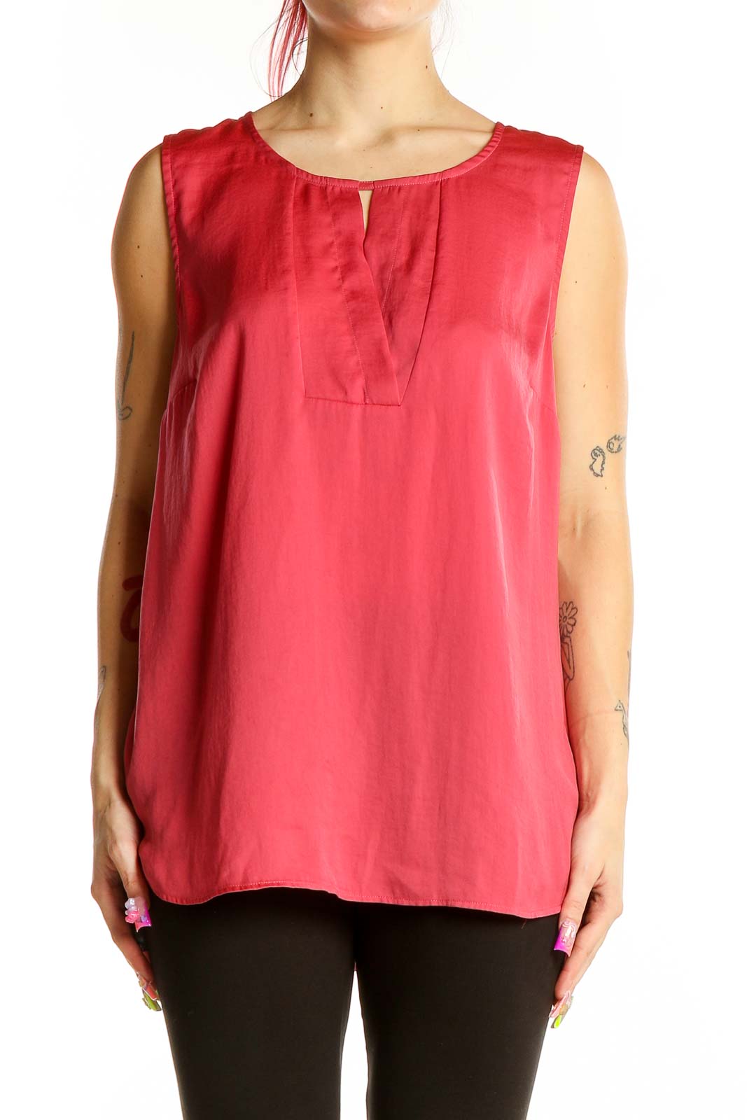 Pink Solid Keyhole Top Front