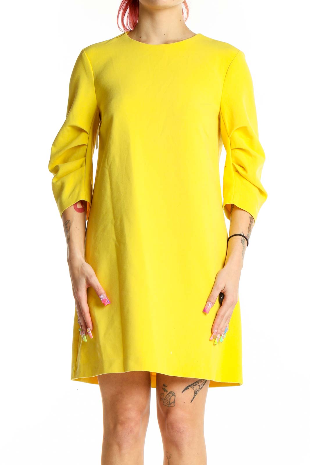 Yellow All Day Wear Solid Dress Front