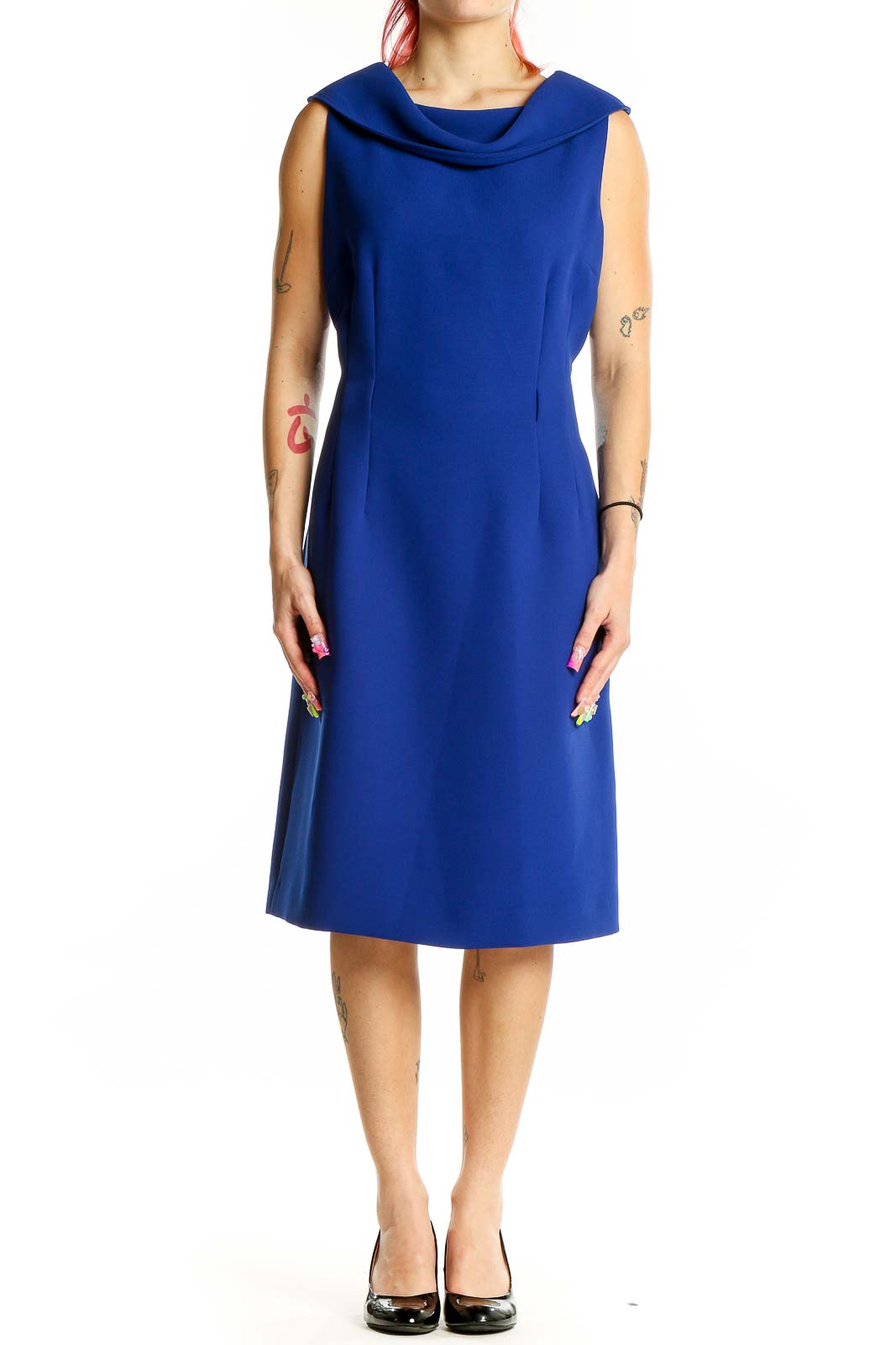 Blue Cowl Solid Dress Front
