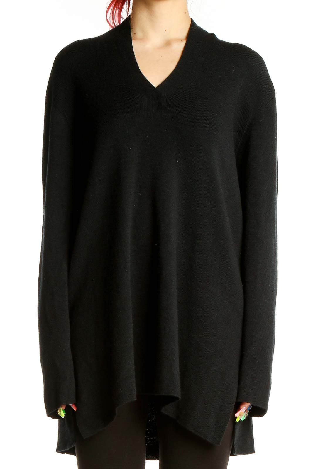 Black Solid Sweater Front