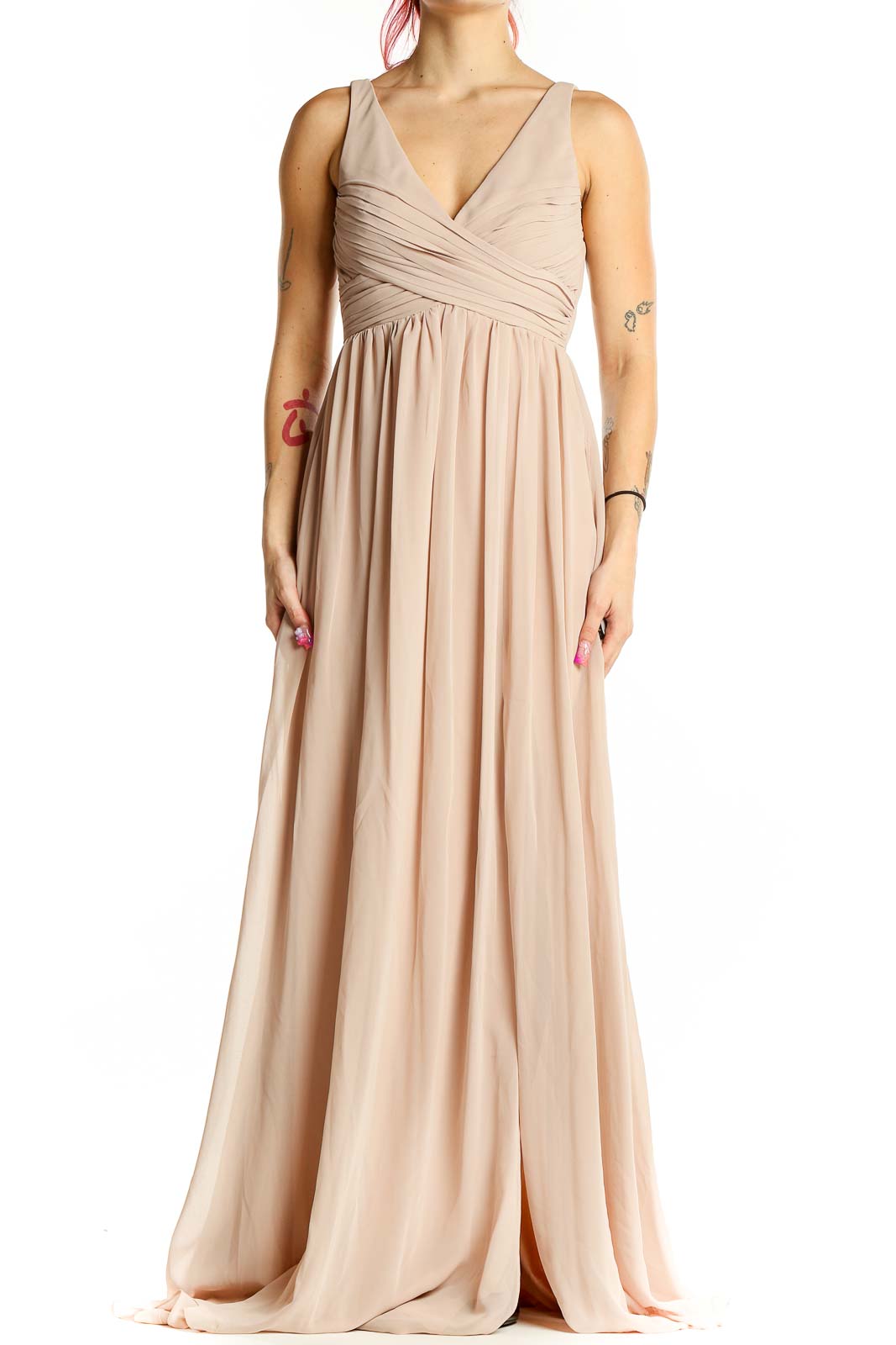 Beige Cocktail Party Dress Front