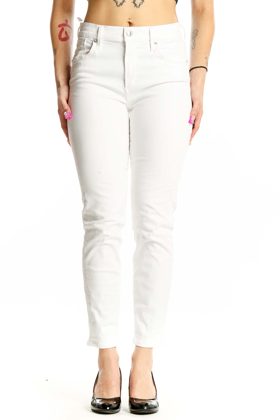 White Slim Pants Front