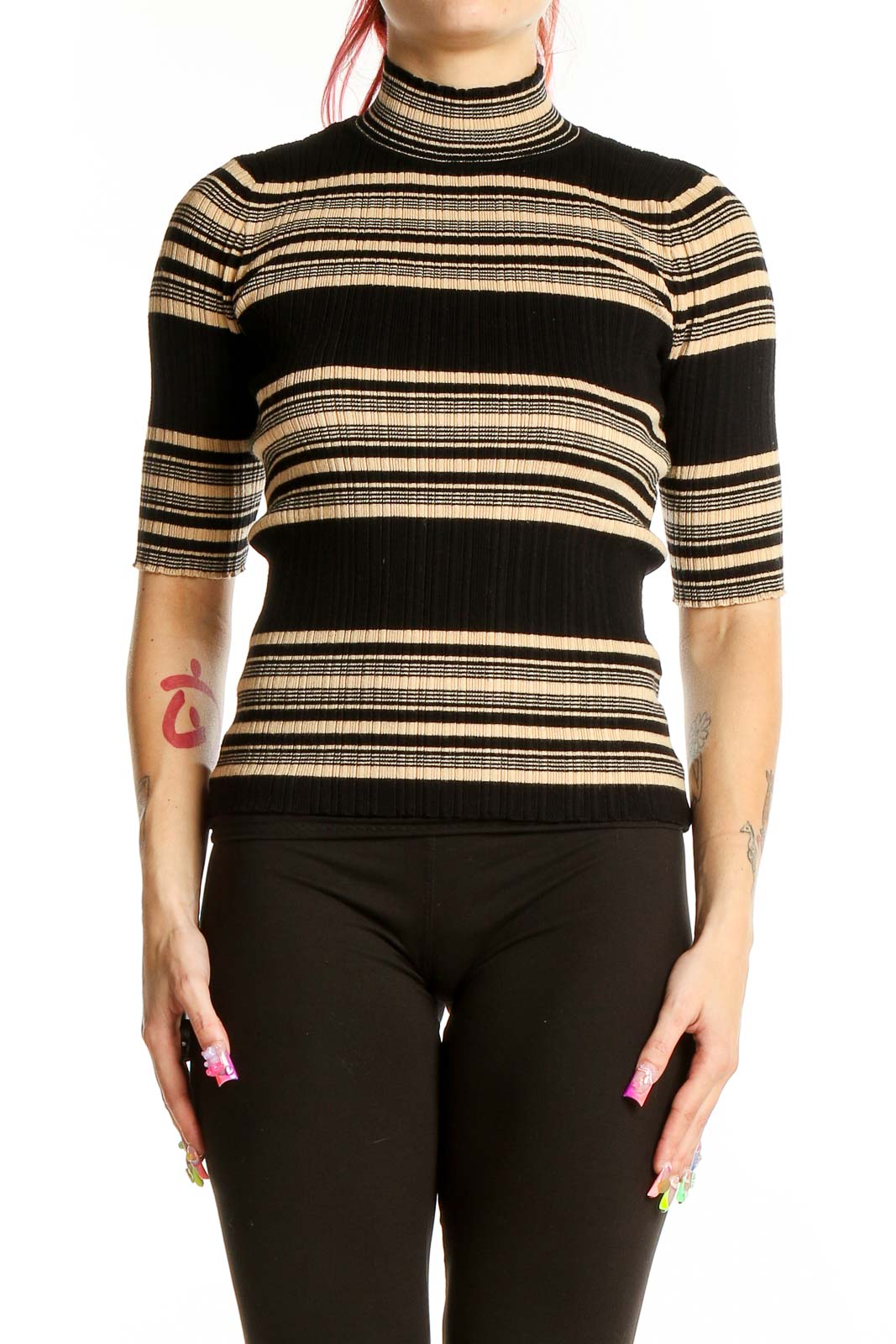 Black Stripe Mock Neck Sweater Front