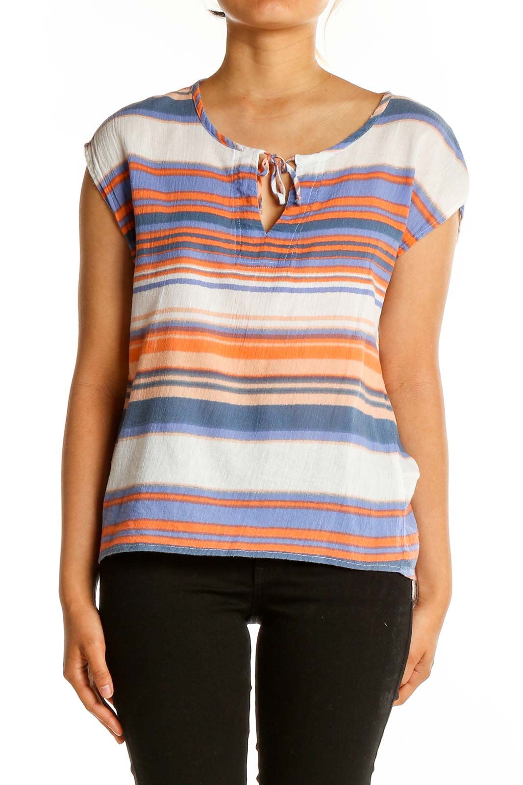 White Blue Orange Candy Stripes Top Front