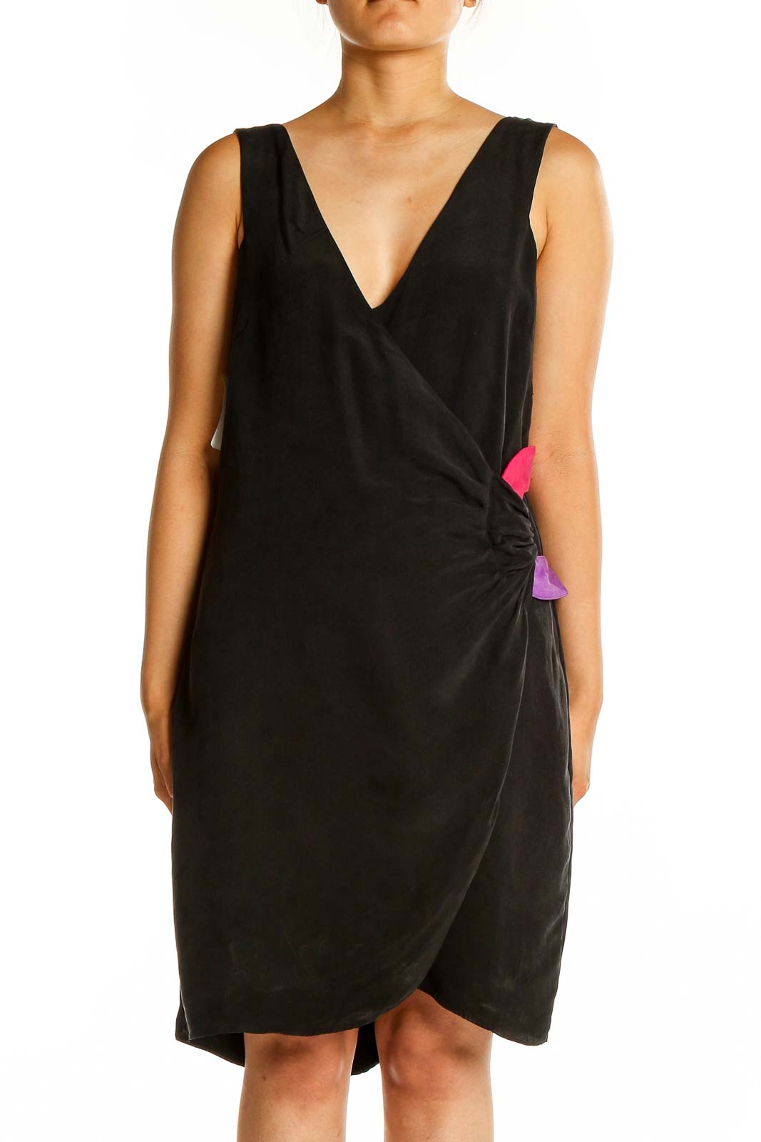 Black Wrap Classic Solid Dress Front