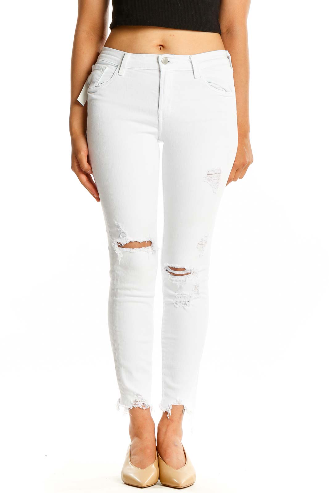 White Skinny Solid Jeans Front