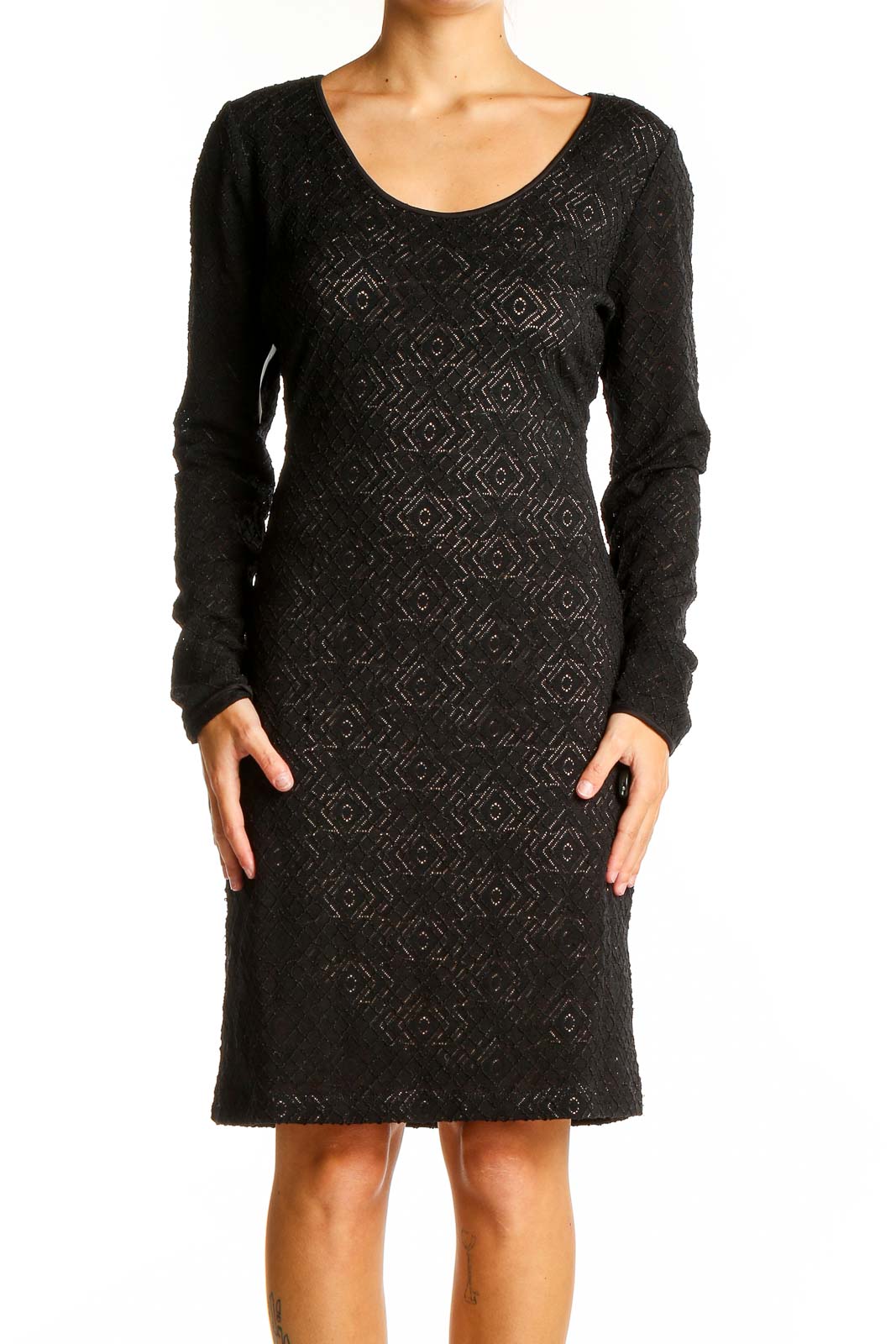 Black Texture Knit Dress Front