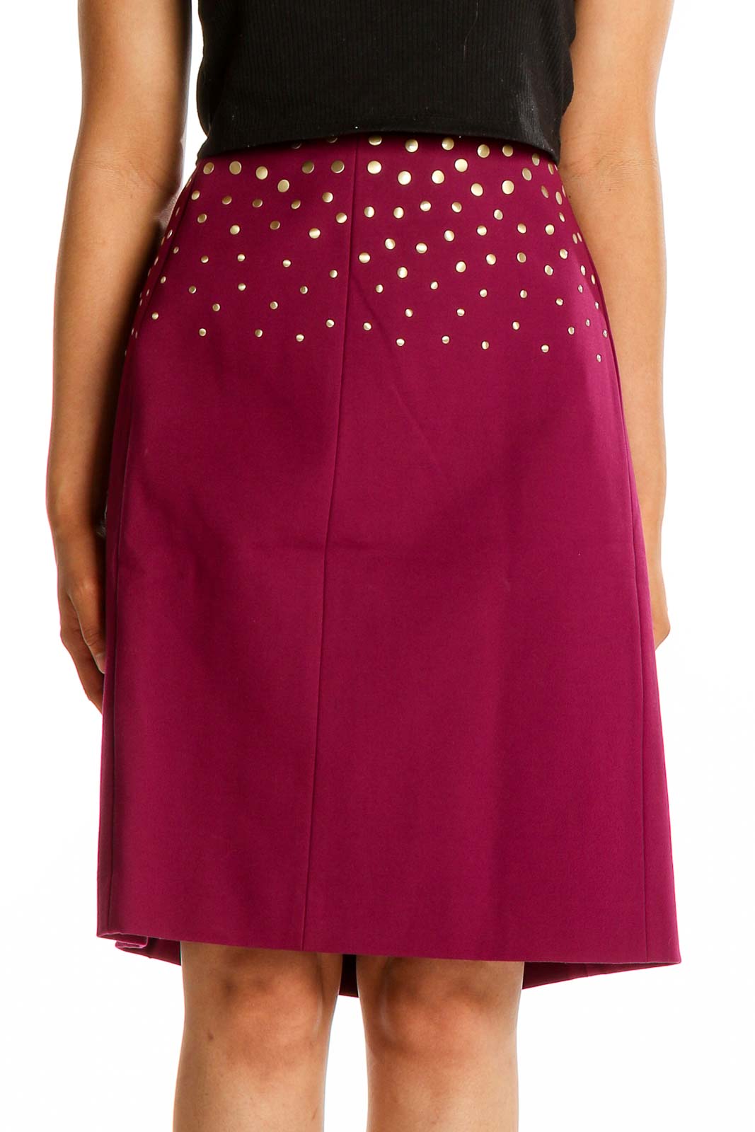 Red Stud Detail Pencil Skirt Front