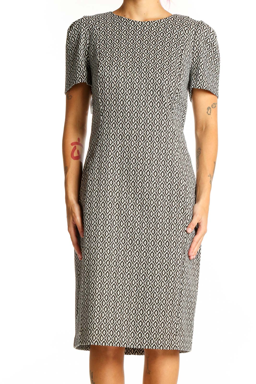 Beige Grey Classic Texture Dress Front