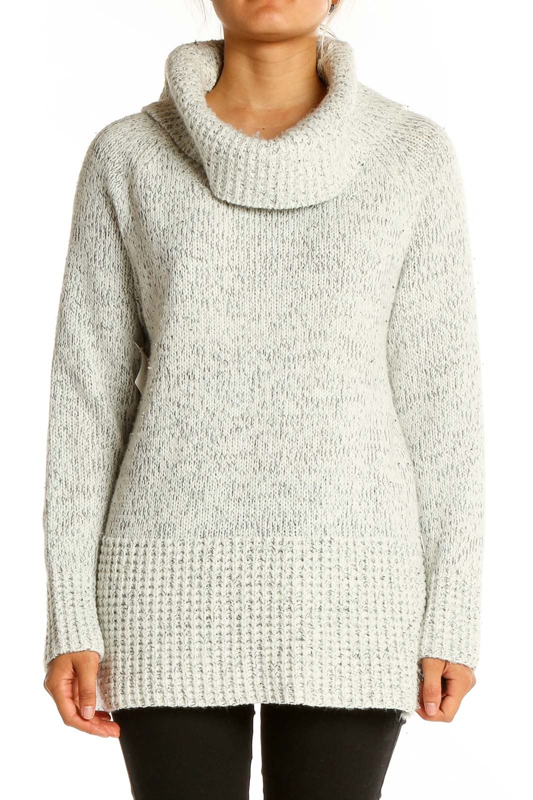White Gray Turtle Neck Sweater Front