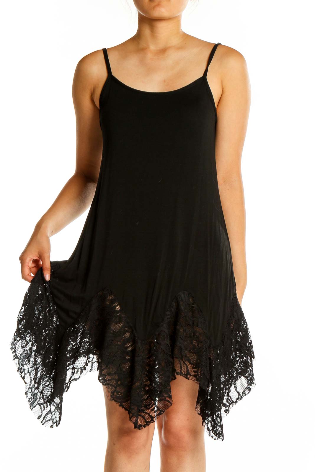 Black Slip Dress Solid Lace Dress Front