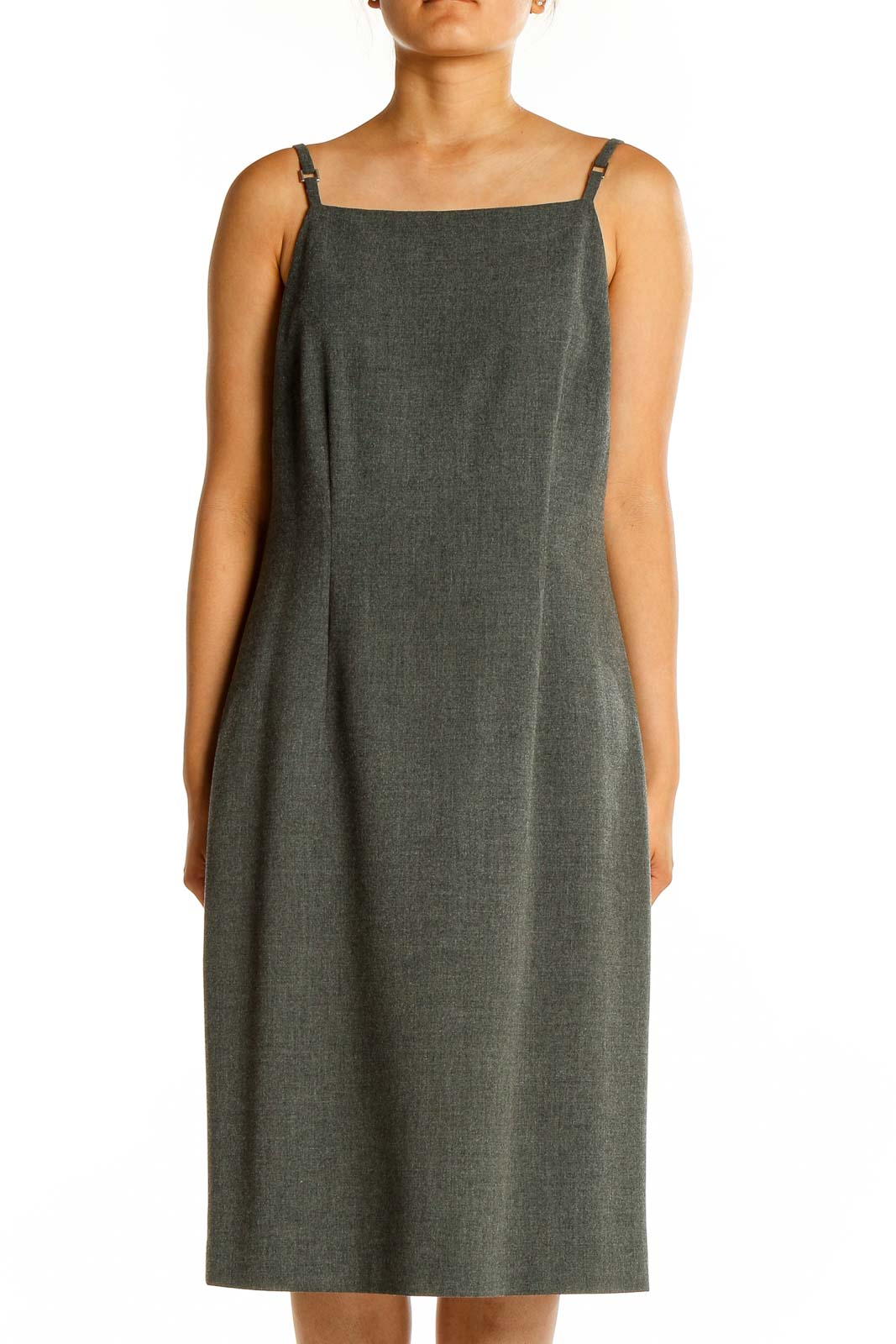 Gray Solid Slip Dress Front