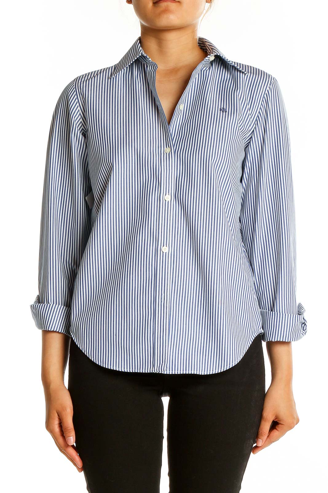 Blue White Pin Stripes Shirt Front