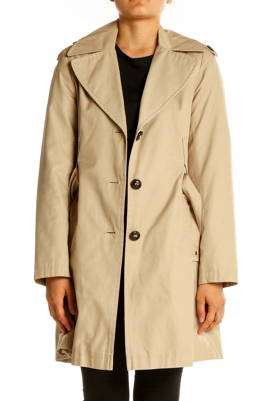 Beige Single Breasted Trench Coat Front