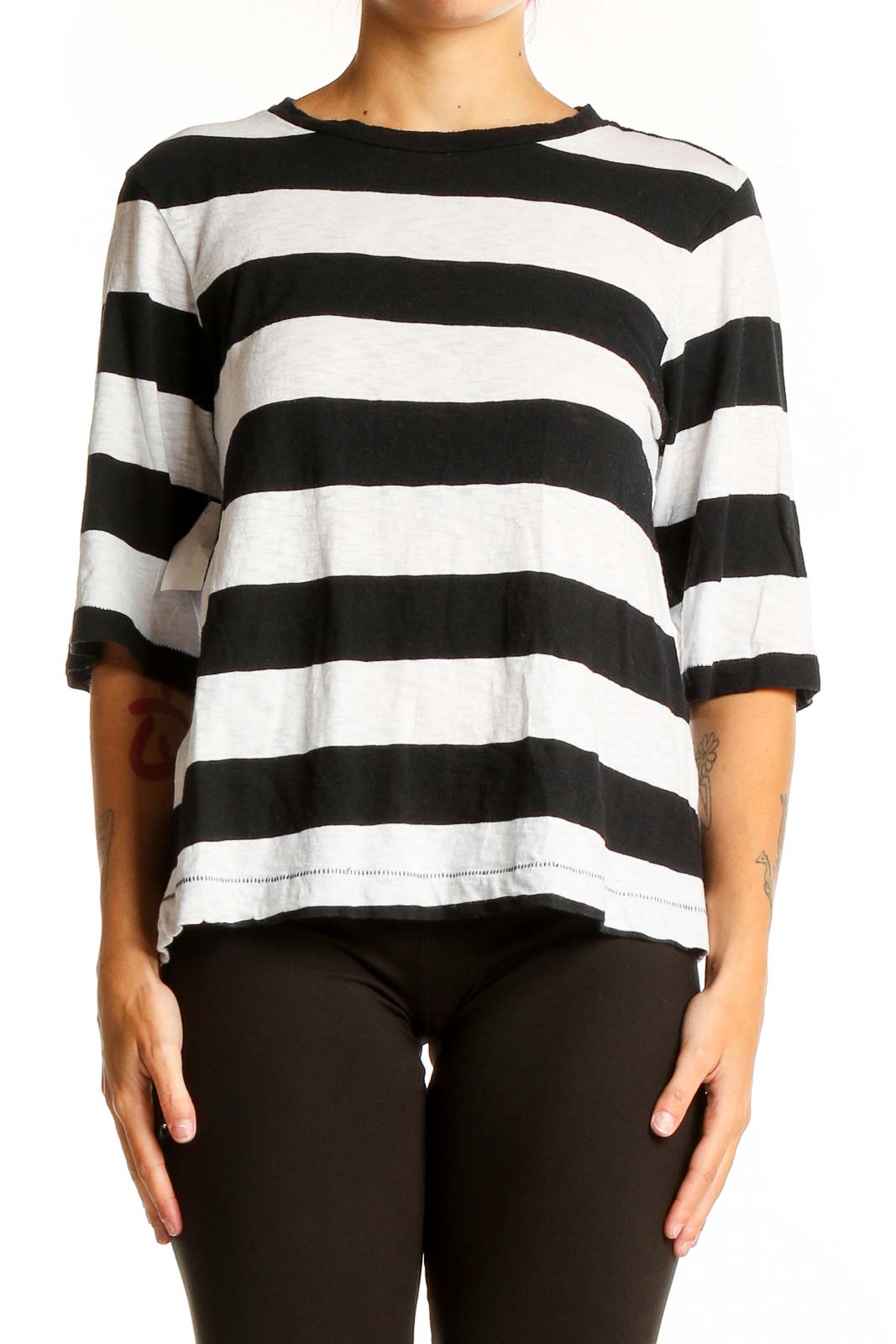 White Black Broad Stripes Top Front