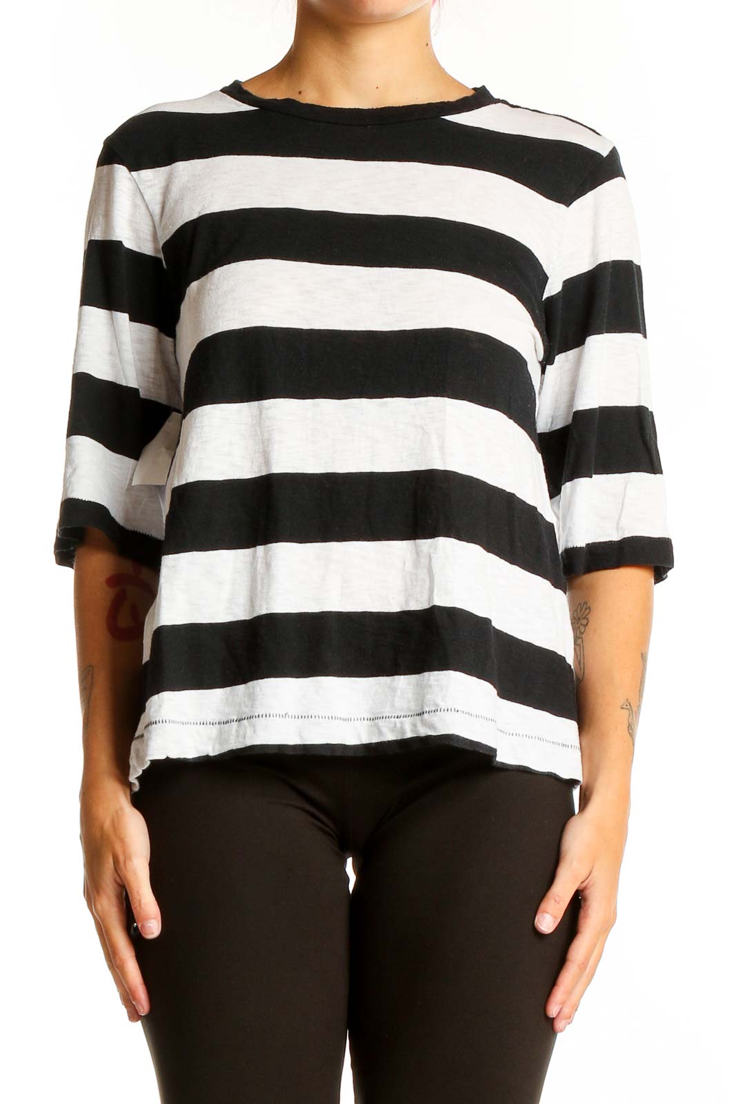Black and White Striped Cotton Top Front
