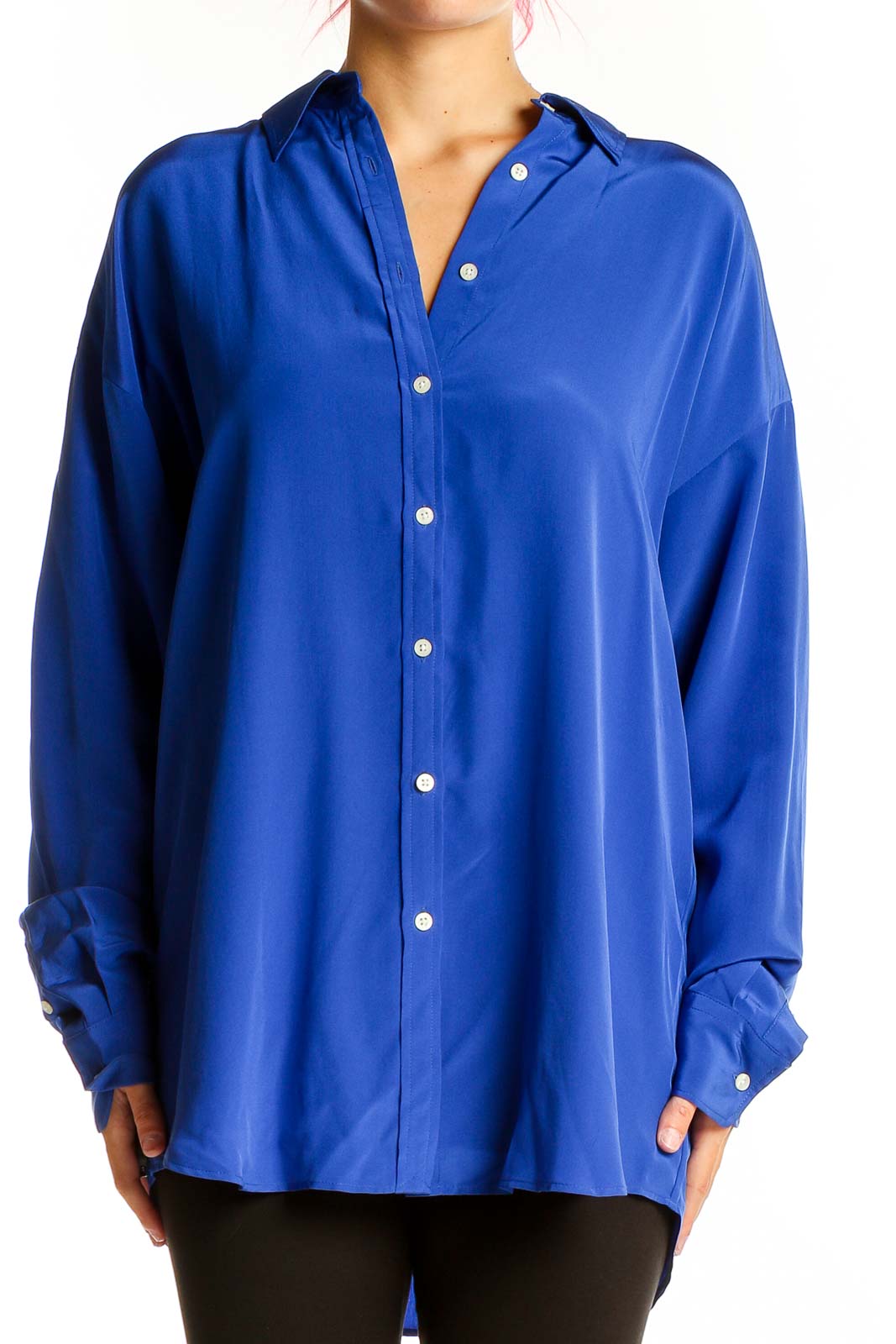 Blue Solid Shirt Top Front