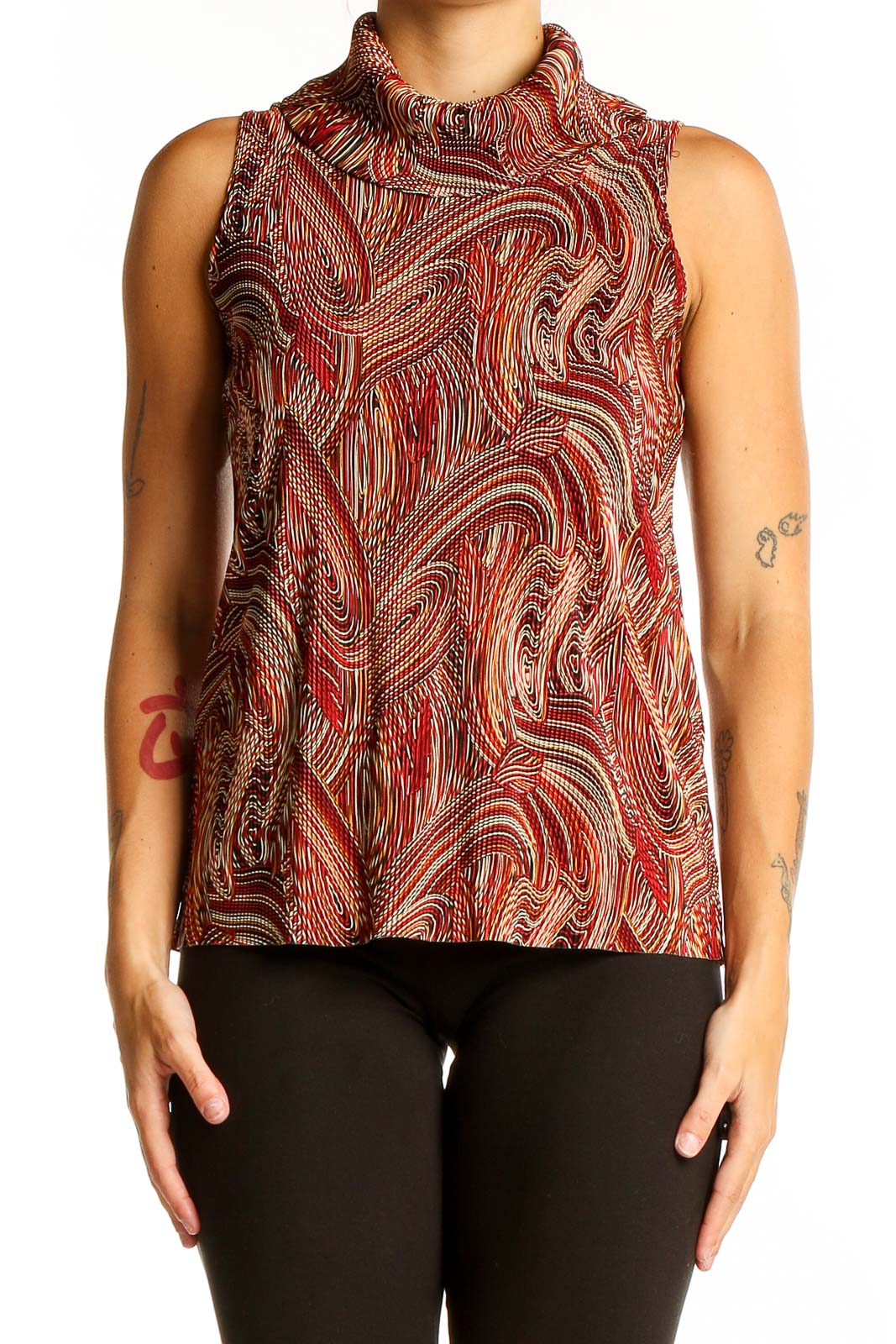 Red Pink Ethnic Print Paisley Sweater Front