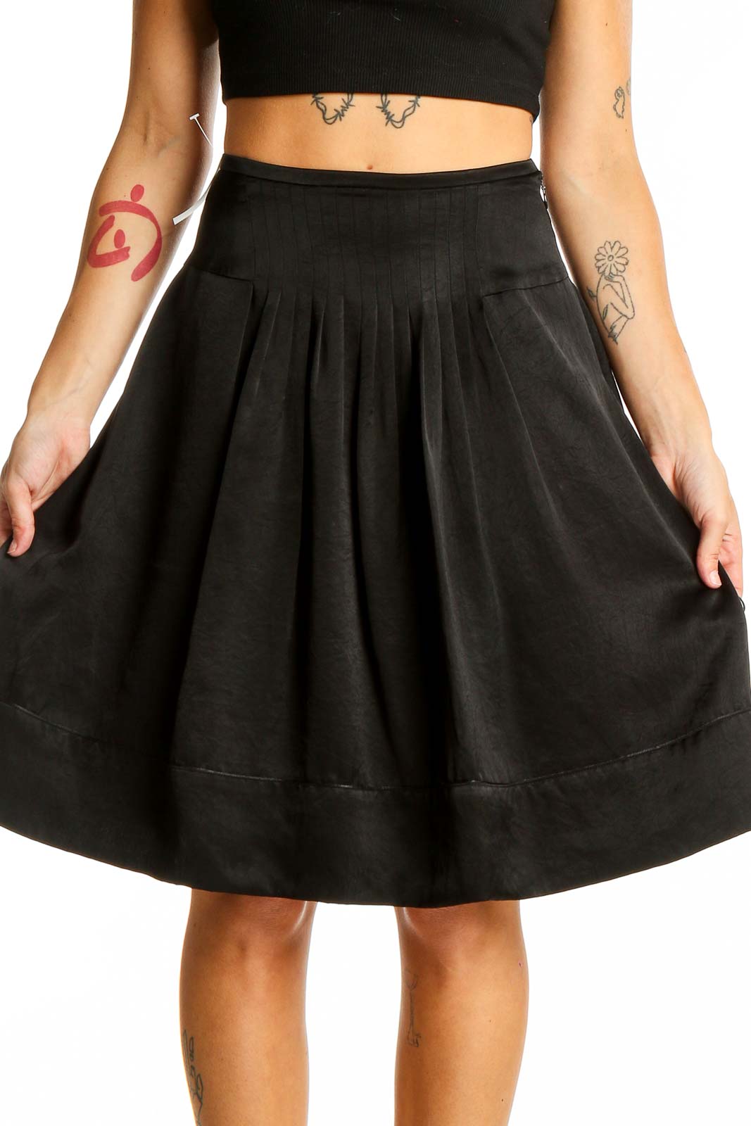 Black Flared Skirt Front