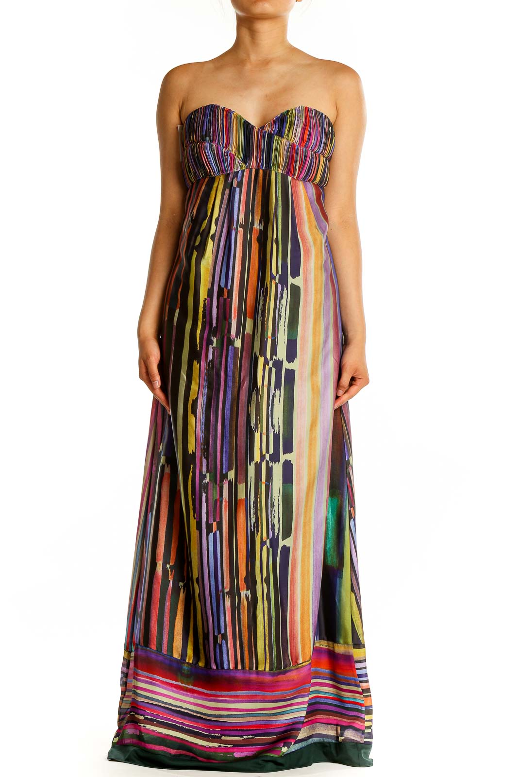 Multicolor Sweetheart Neck Print Dress Front