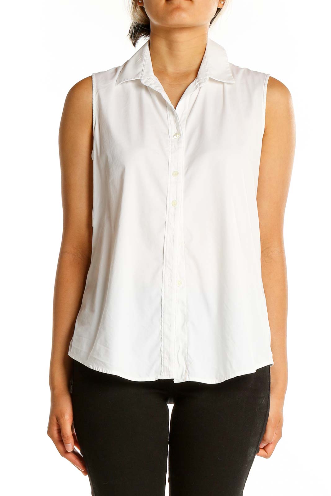 White Solid Shirt Top Front