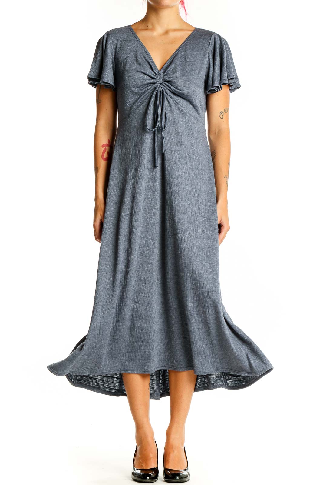 Grey Wrap All Day Wear Classic Solid Dress Front