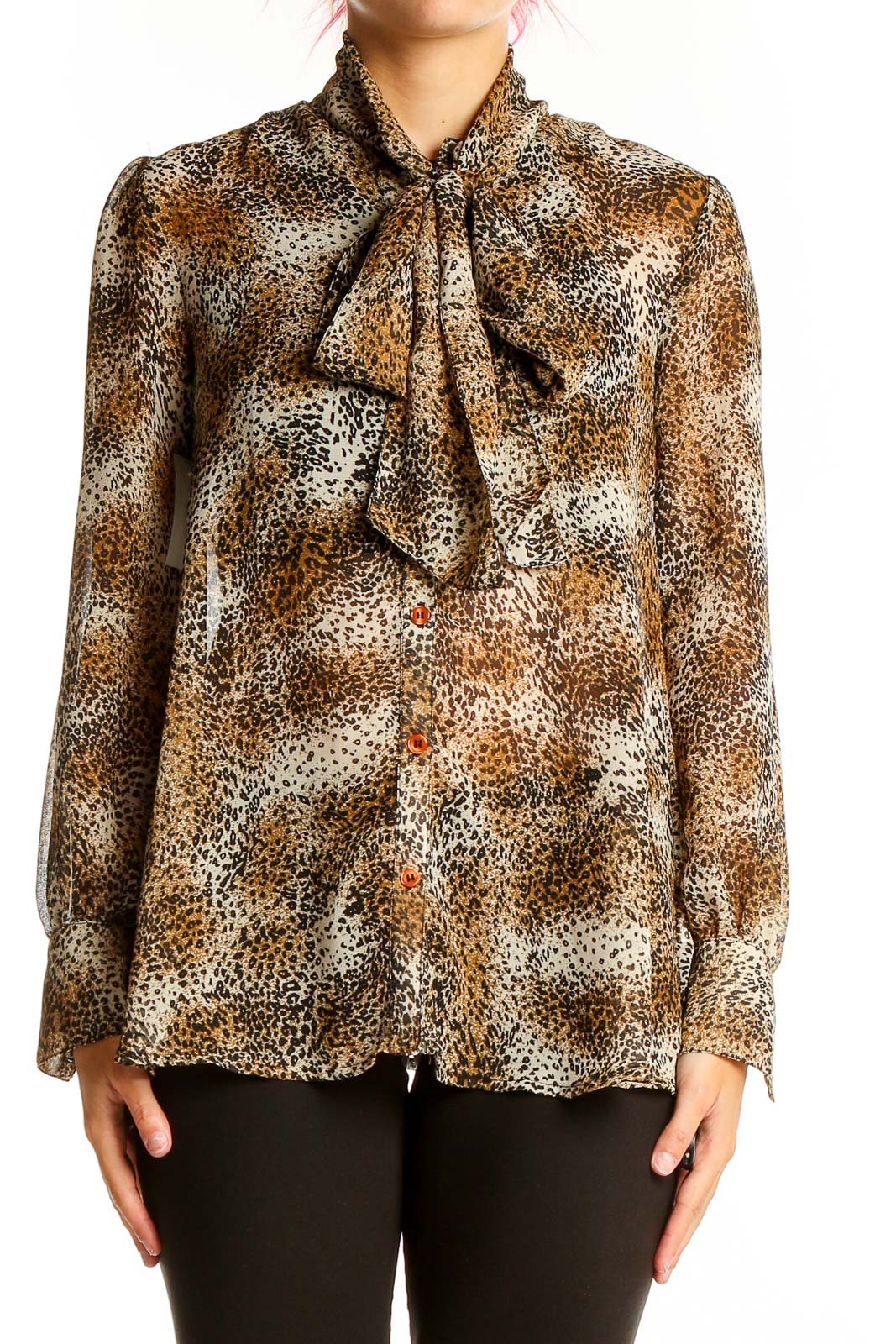 Neutral Animal Print Blouse Front