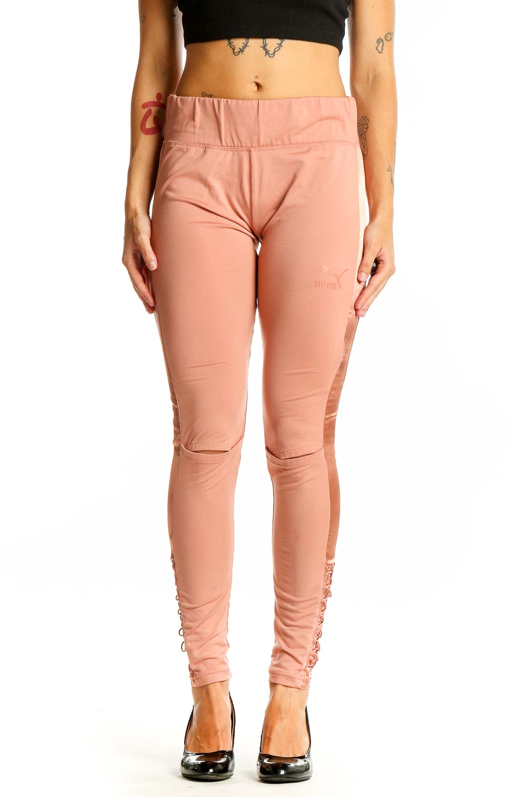 Pink Skinny Texture Pants Front