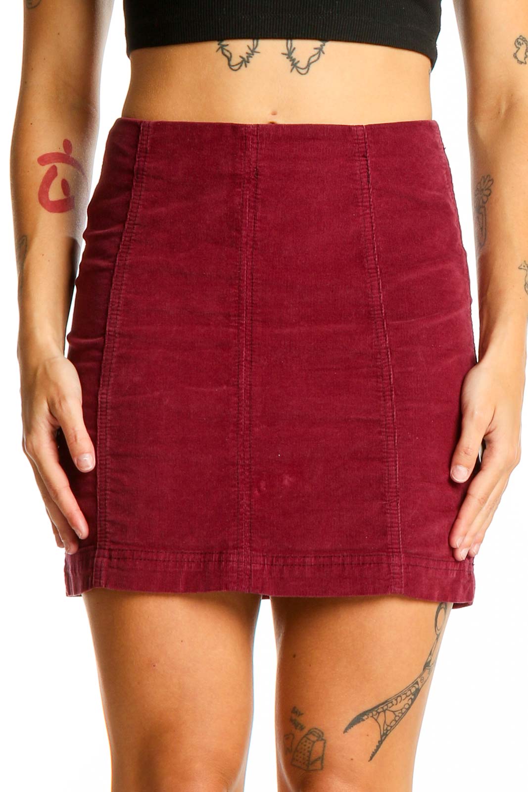 Red Solid Non-denim Skirt Front