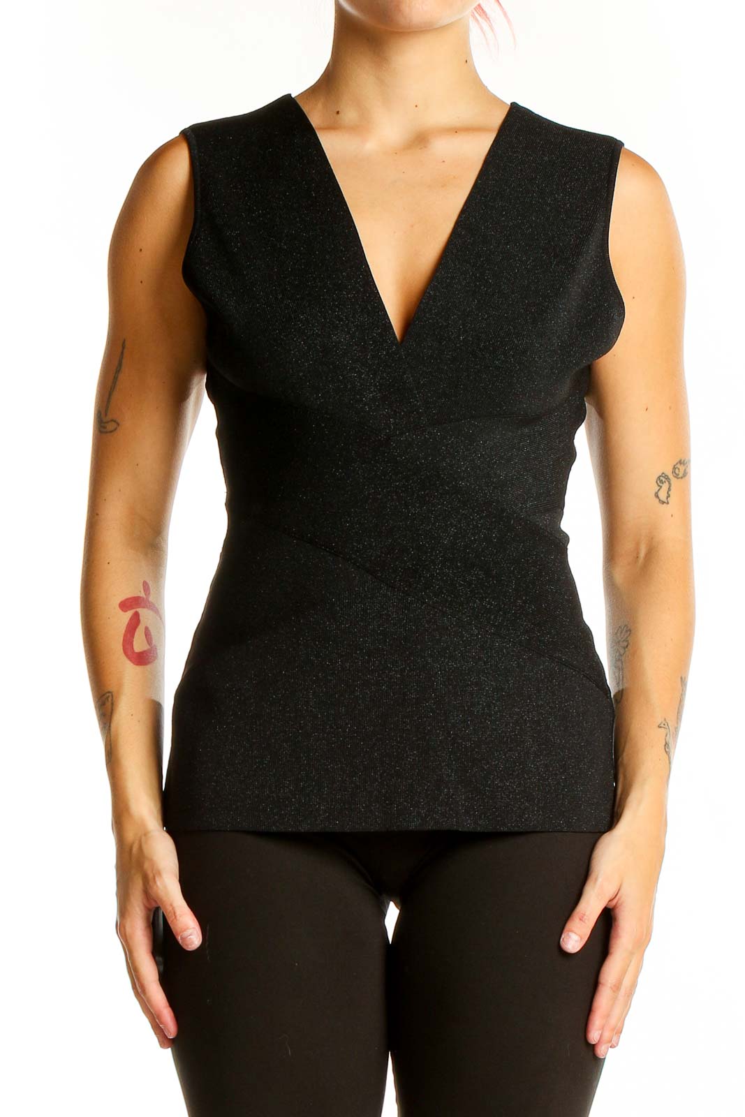 Black V-Neck Sleeveless Top Front