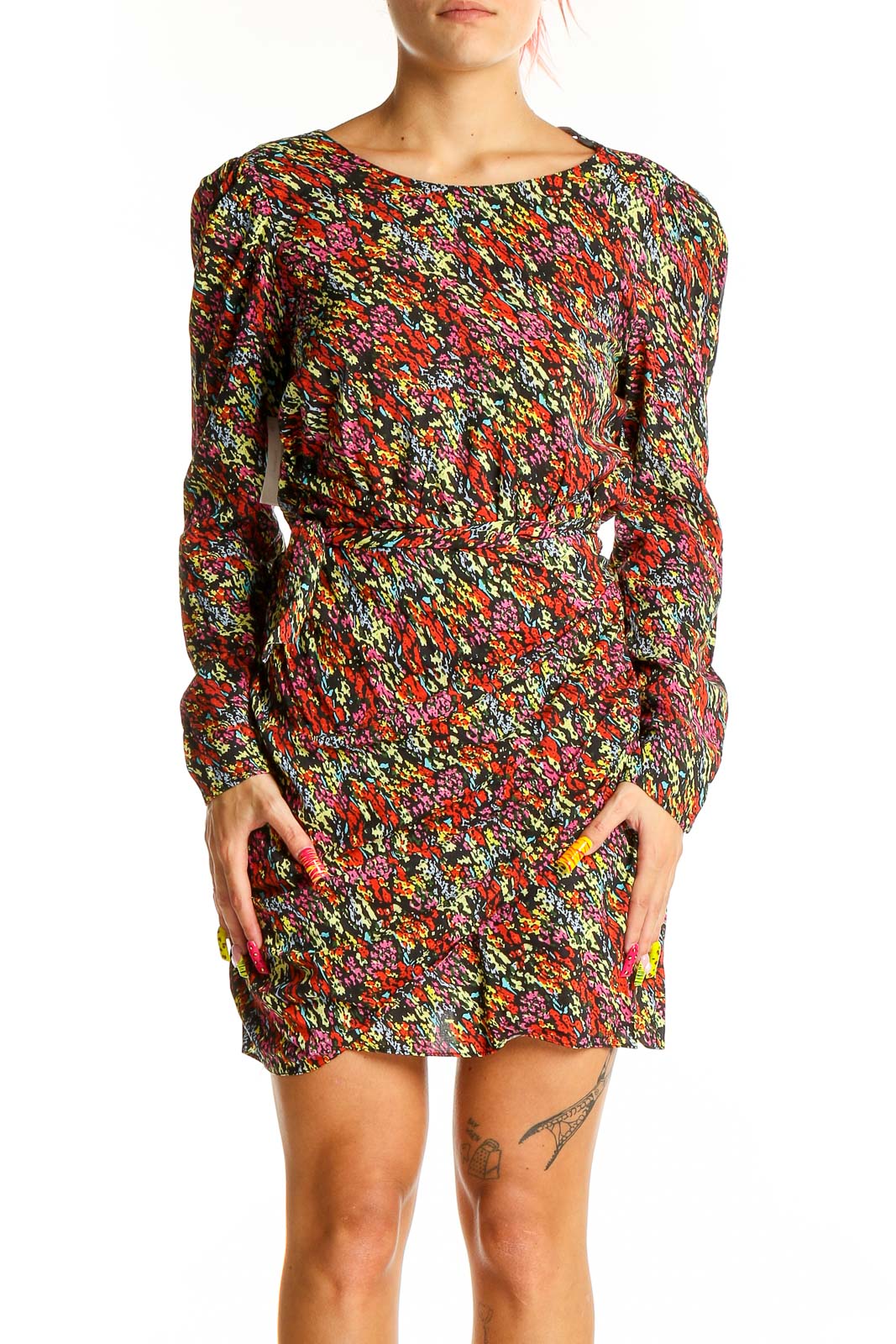 Multicolor Floral Print Mini Dress Front