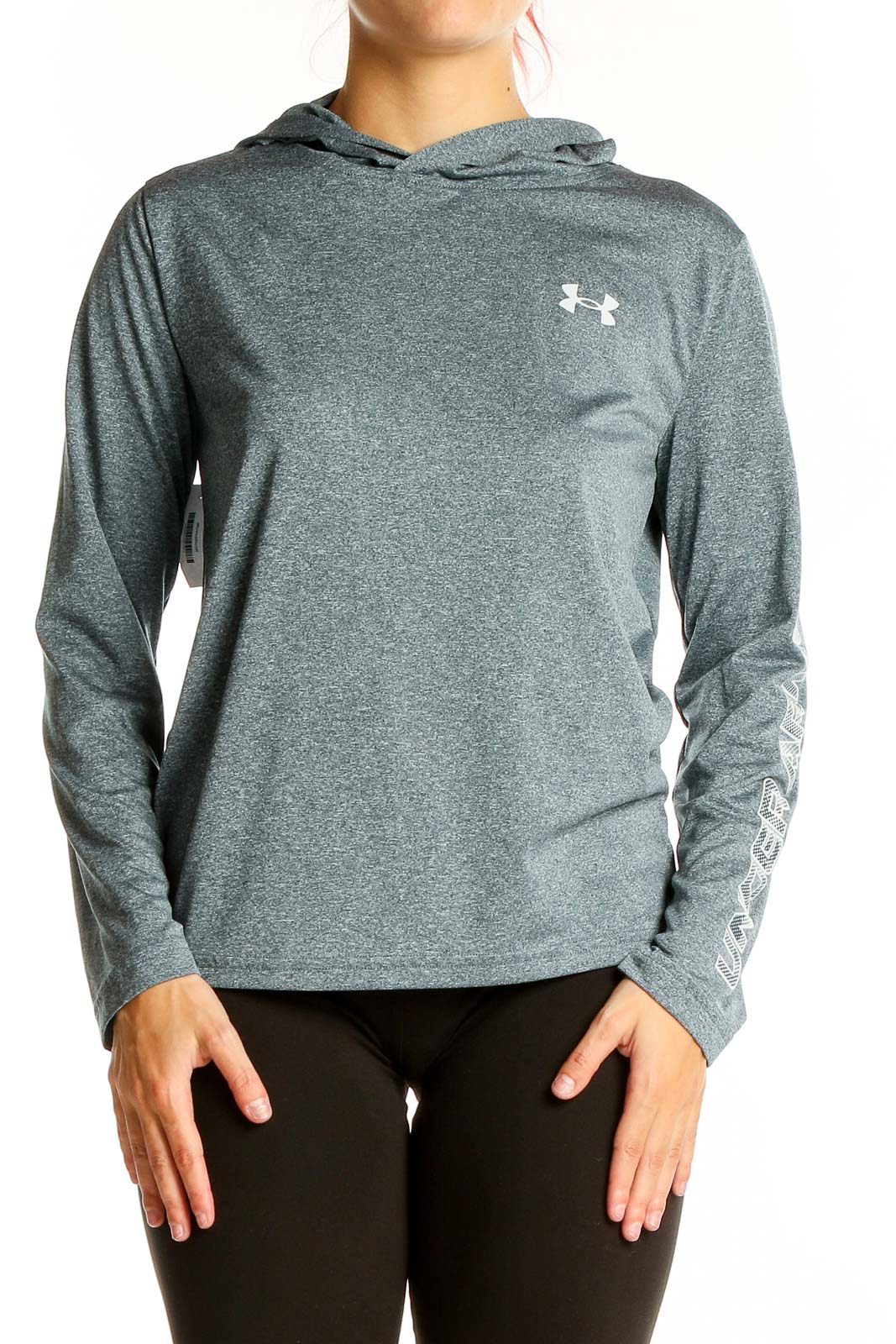 Gray Polyester Hooded Athletic Top Front
