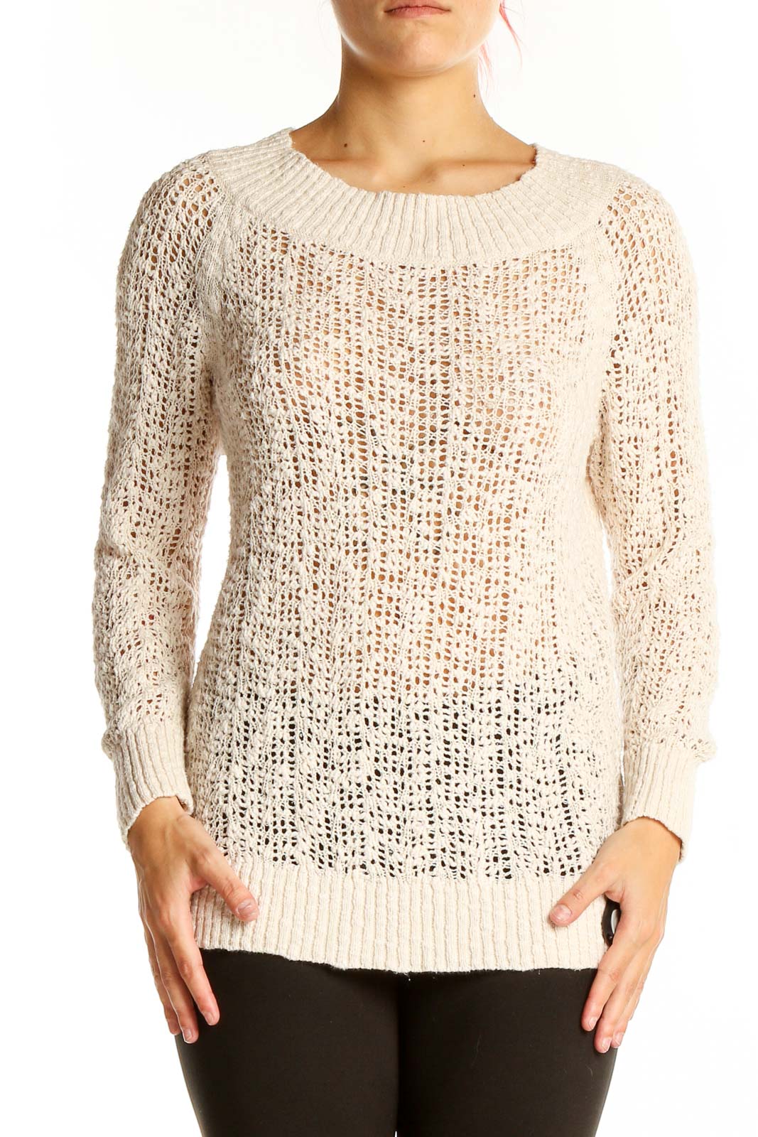 Cream Open Knit Sweater Front