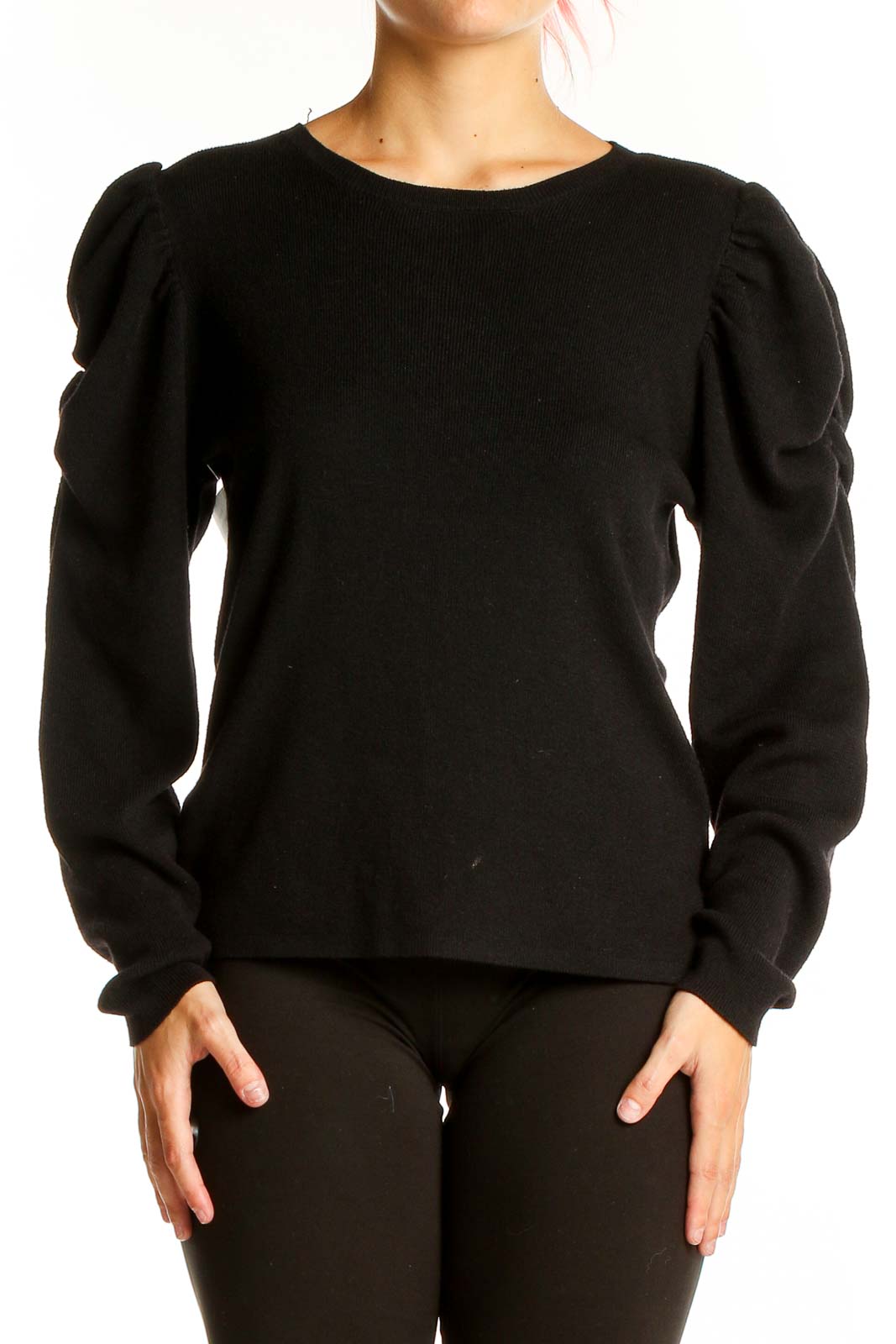 Black Puff Sleeve Sweater Front