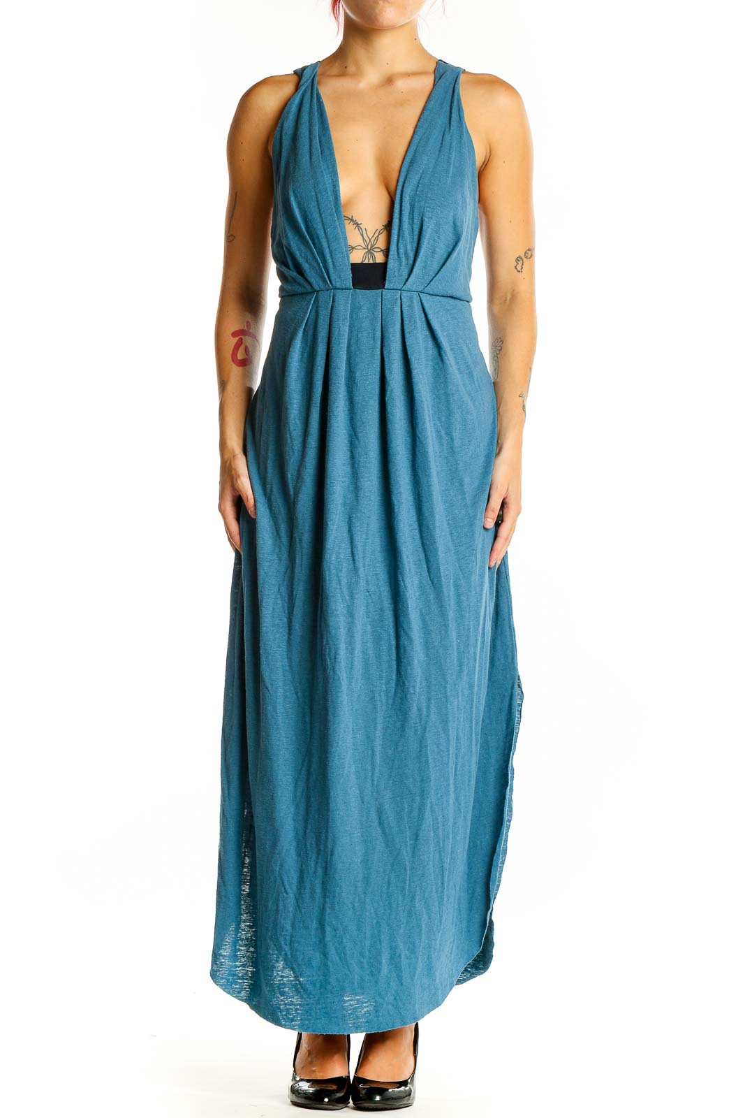 Blue Holiday Bohemian Solid Halter Dress Front